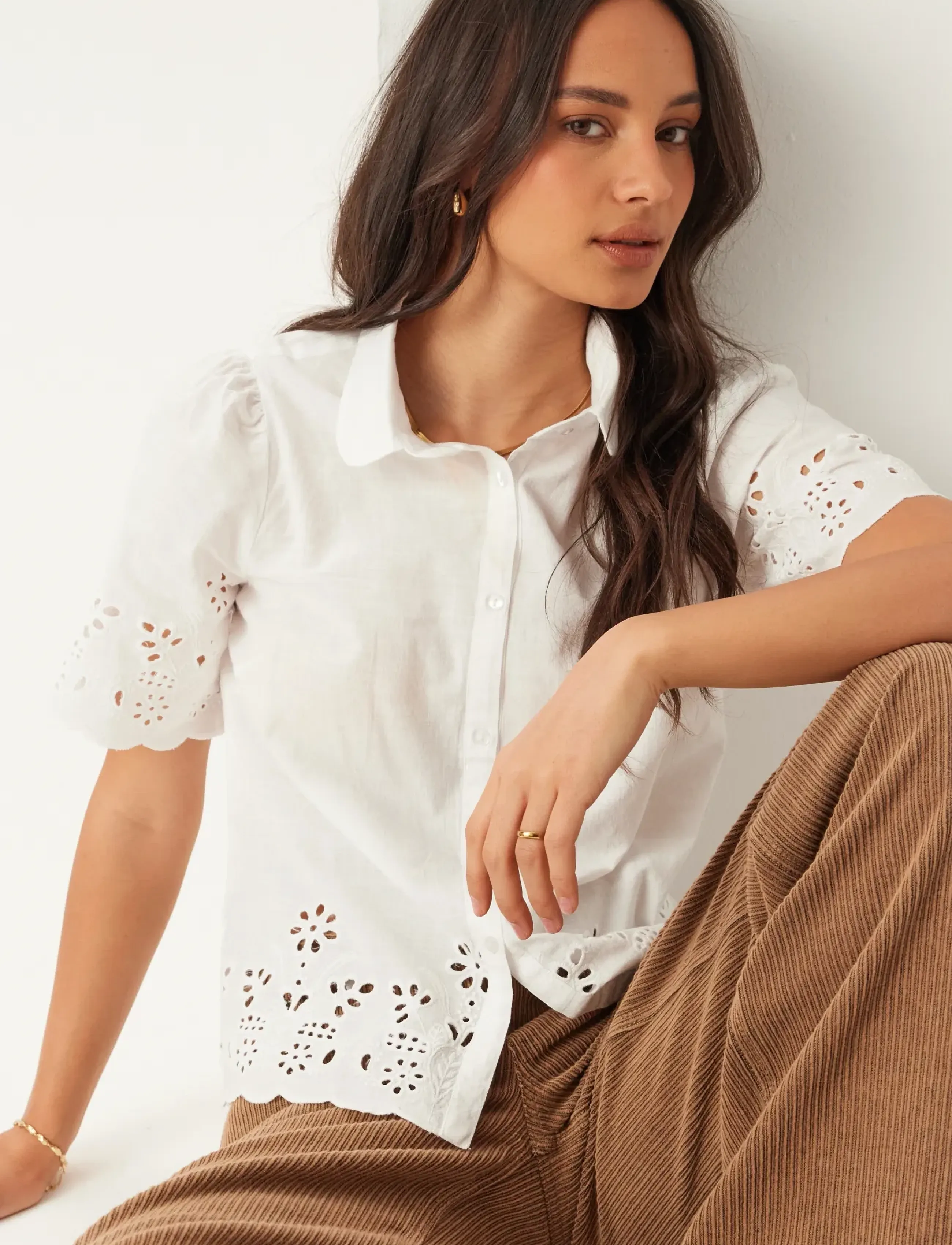 Bubbleroom Embroidered Shirt - Skjortor - WHITE / white