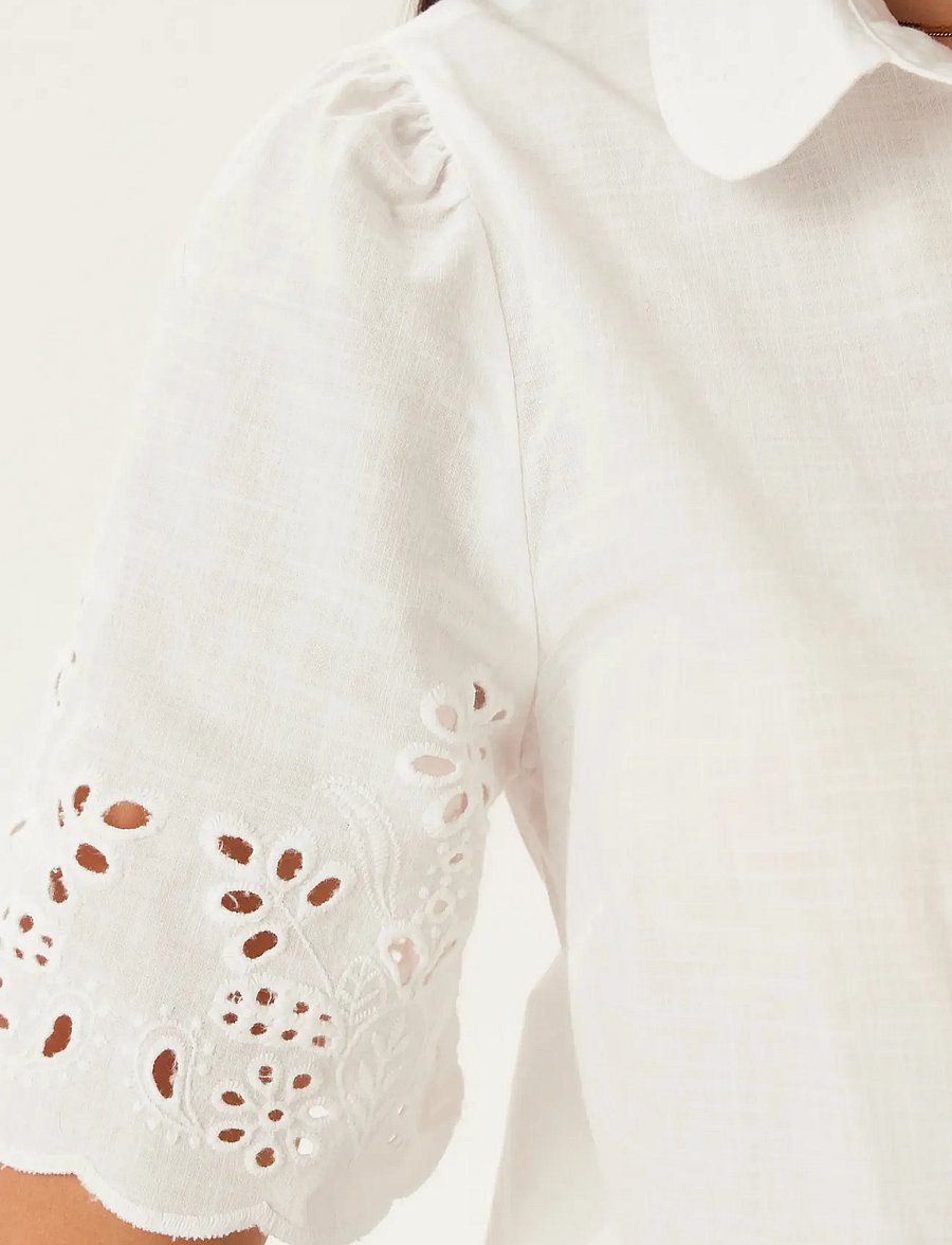 Bubbleroom - Embroidered Shirt - kurzärmlige hemden - white - 4