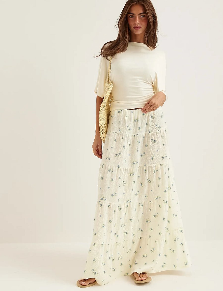 Bubbleroom - Flounce Maxi Skirt - maksiseelikud - blue/floral - 0