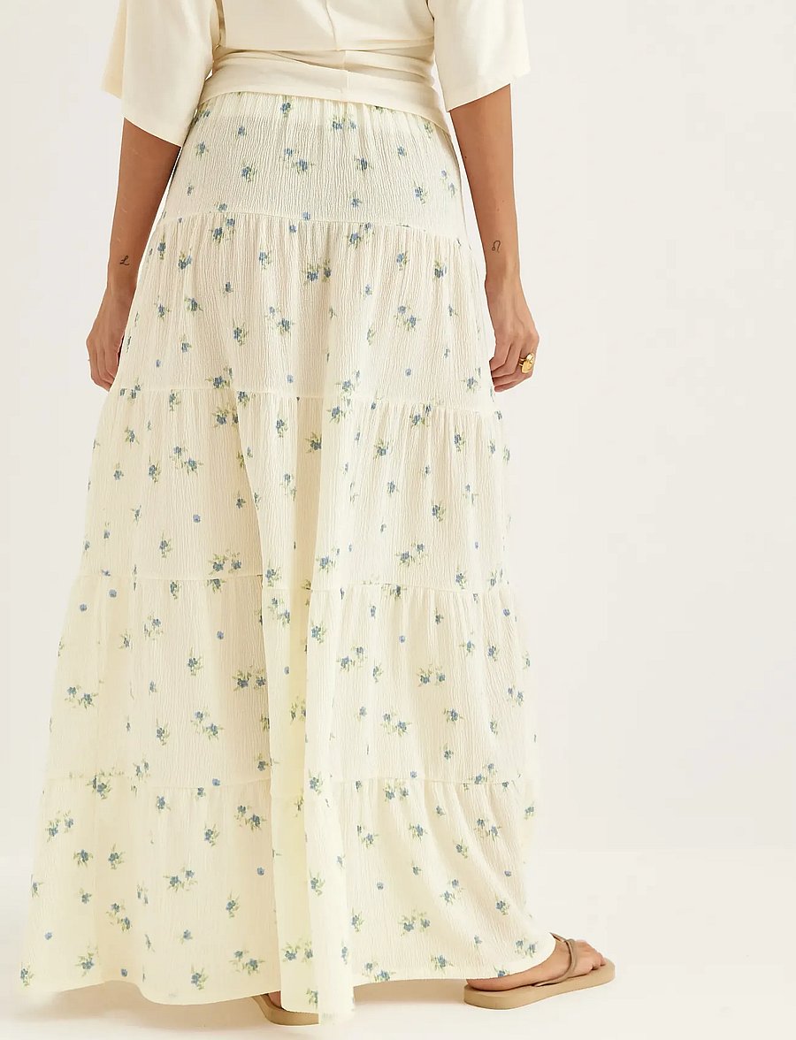 Bubbleroom - Flounce Maxi Skirt - maksiseelikud - blue/floral - 4