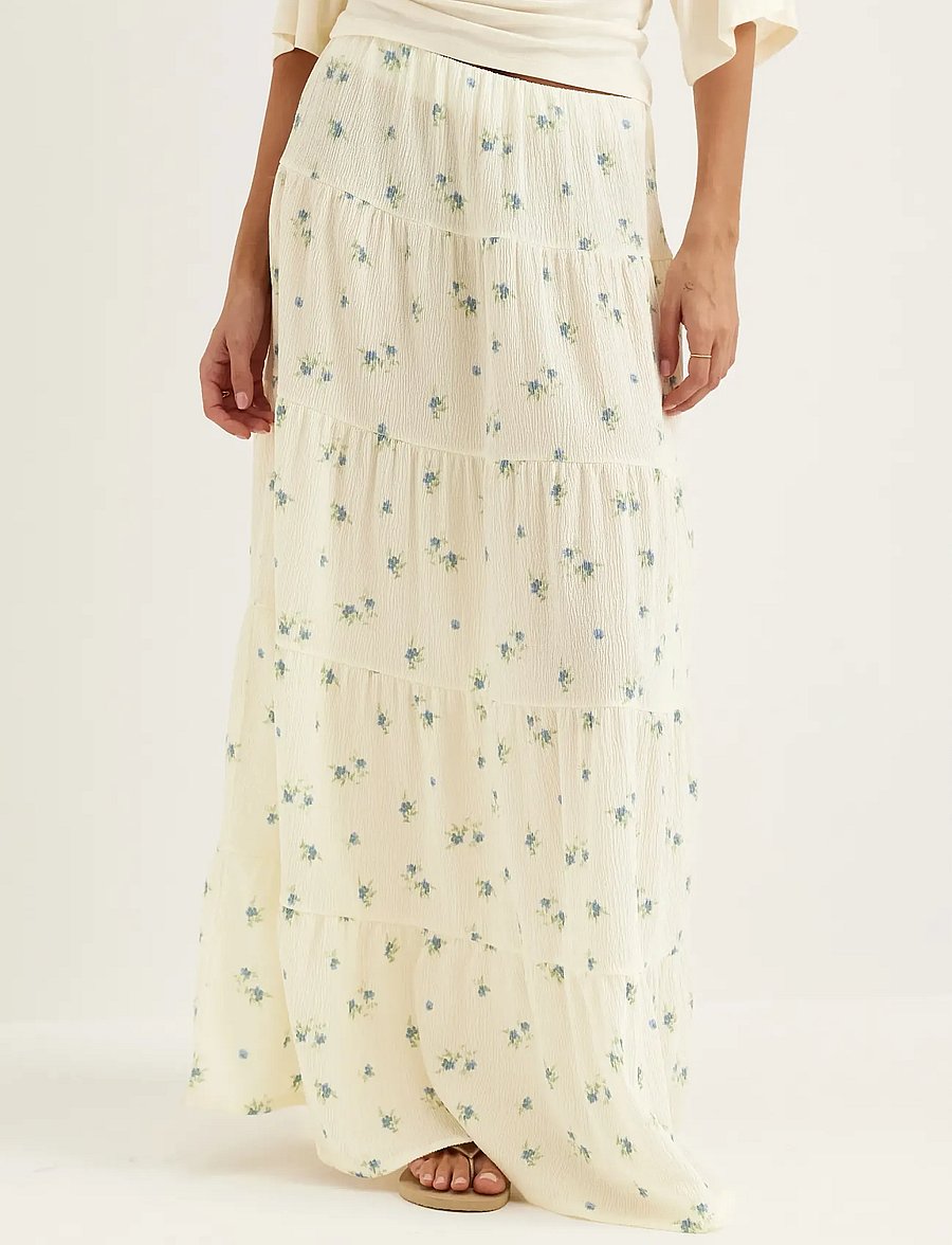 Bubbleroom - Flounce Maxi Skirt - maksiseelikud - blue/floral - 5
