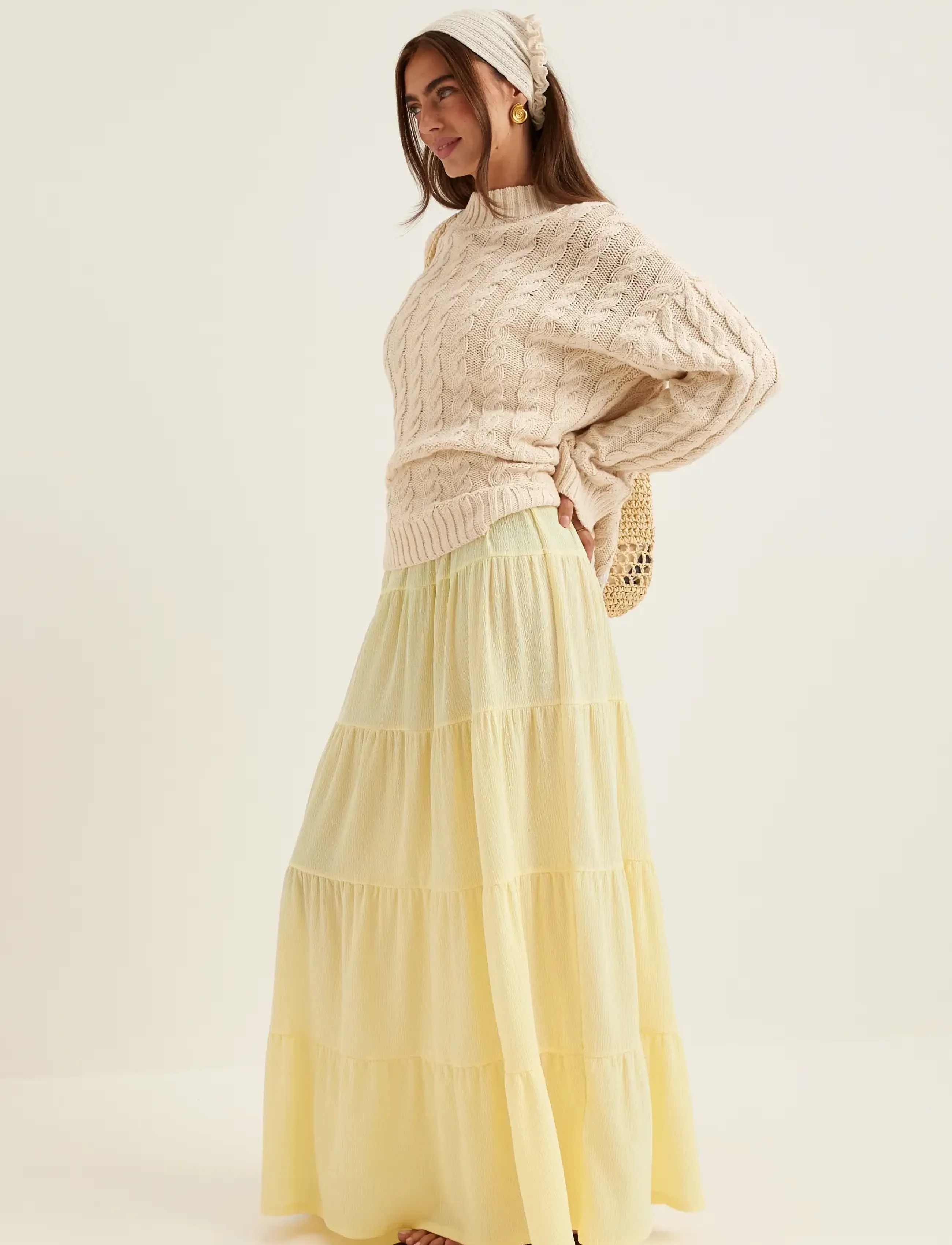 Bubbleroom Flounce Maxi Skirt - Nederdele - LIGHT YELLOW / yellow