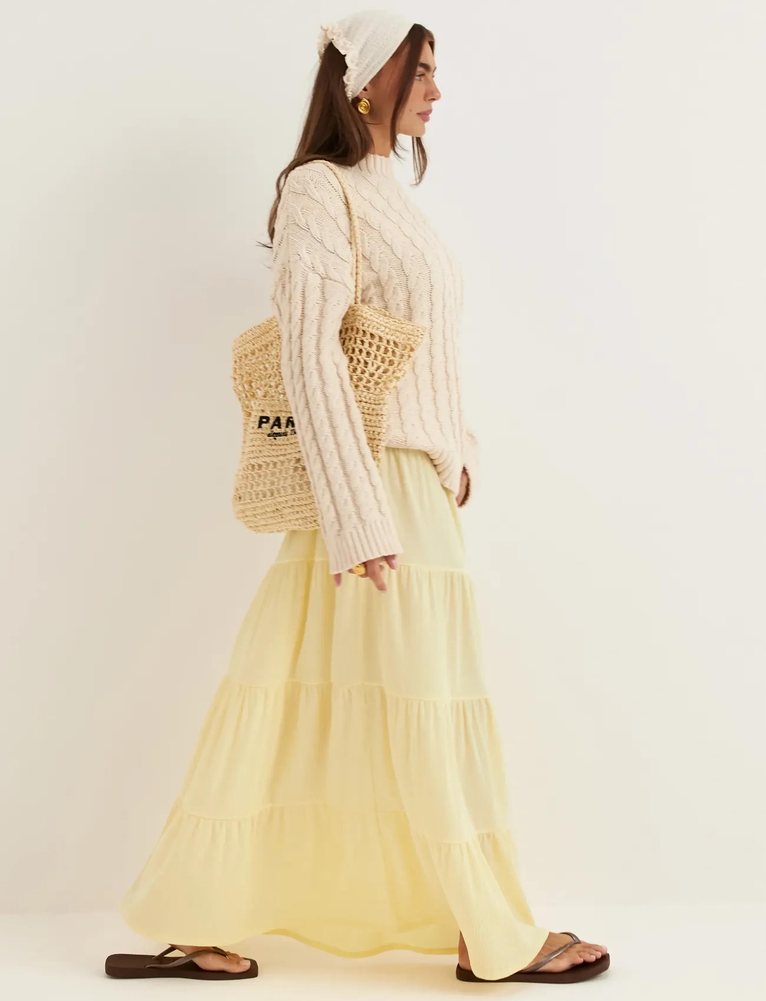 Bubbleroom - Flounce Maxi Skirt - maxi nederdele - light yellow - 3