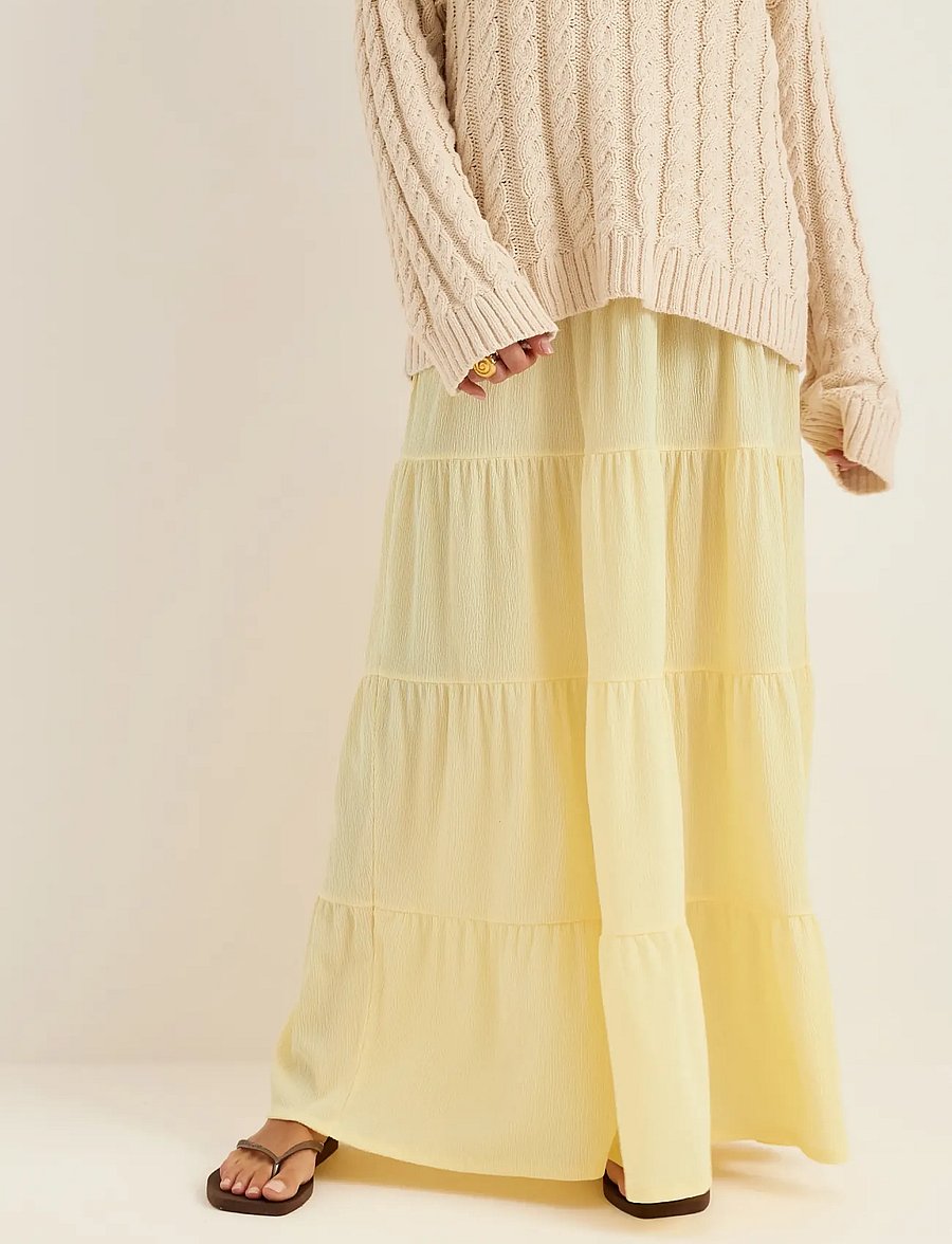 Bubbleroom - Flounce Maxi Skirt - ilgi sijonai - light yellow - 4