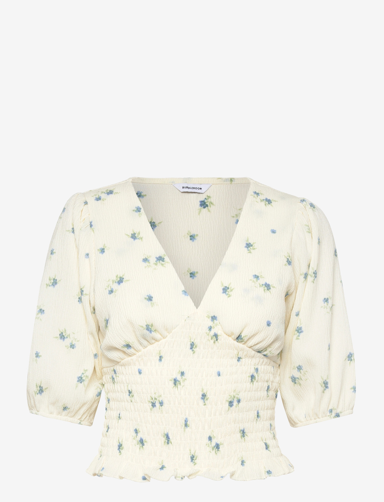 Bubbleroom - V-neck Smock Top - crop tops - blue/floral - 1