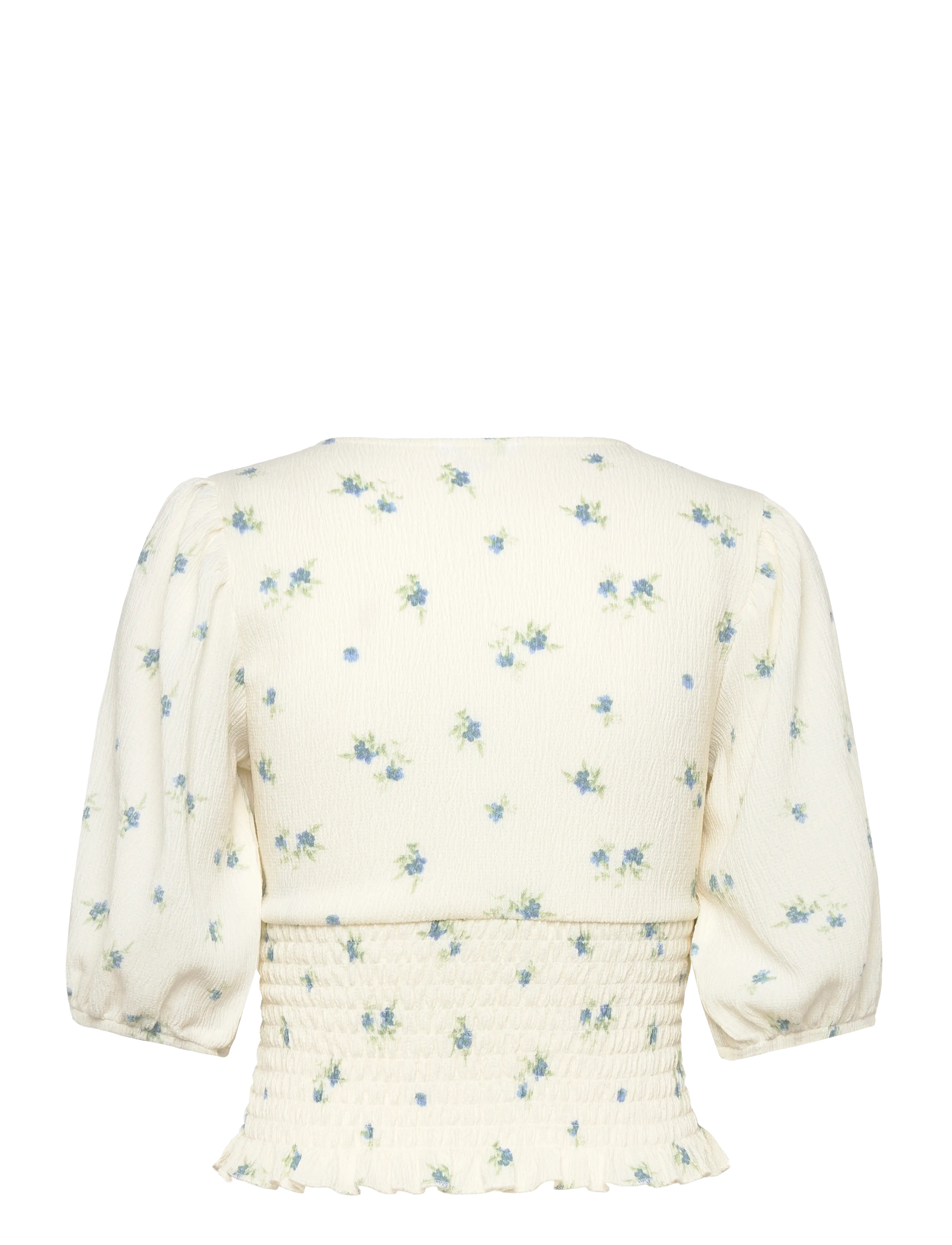 Bubbleroom - V-neck Smock Top - crop tops - blue/floral - 2