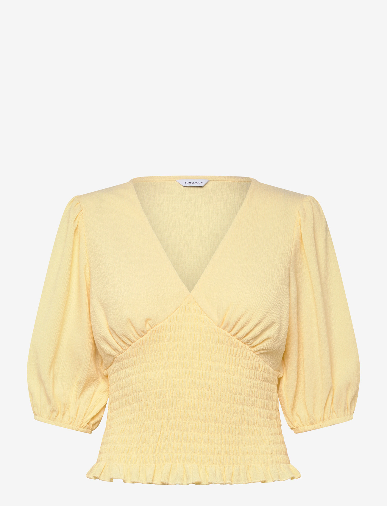 Bubbleroom - V-neck Smock Top - crop tops - light yellow - 1