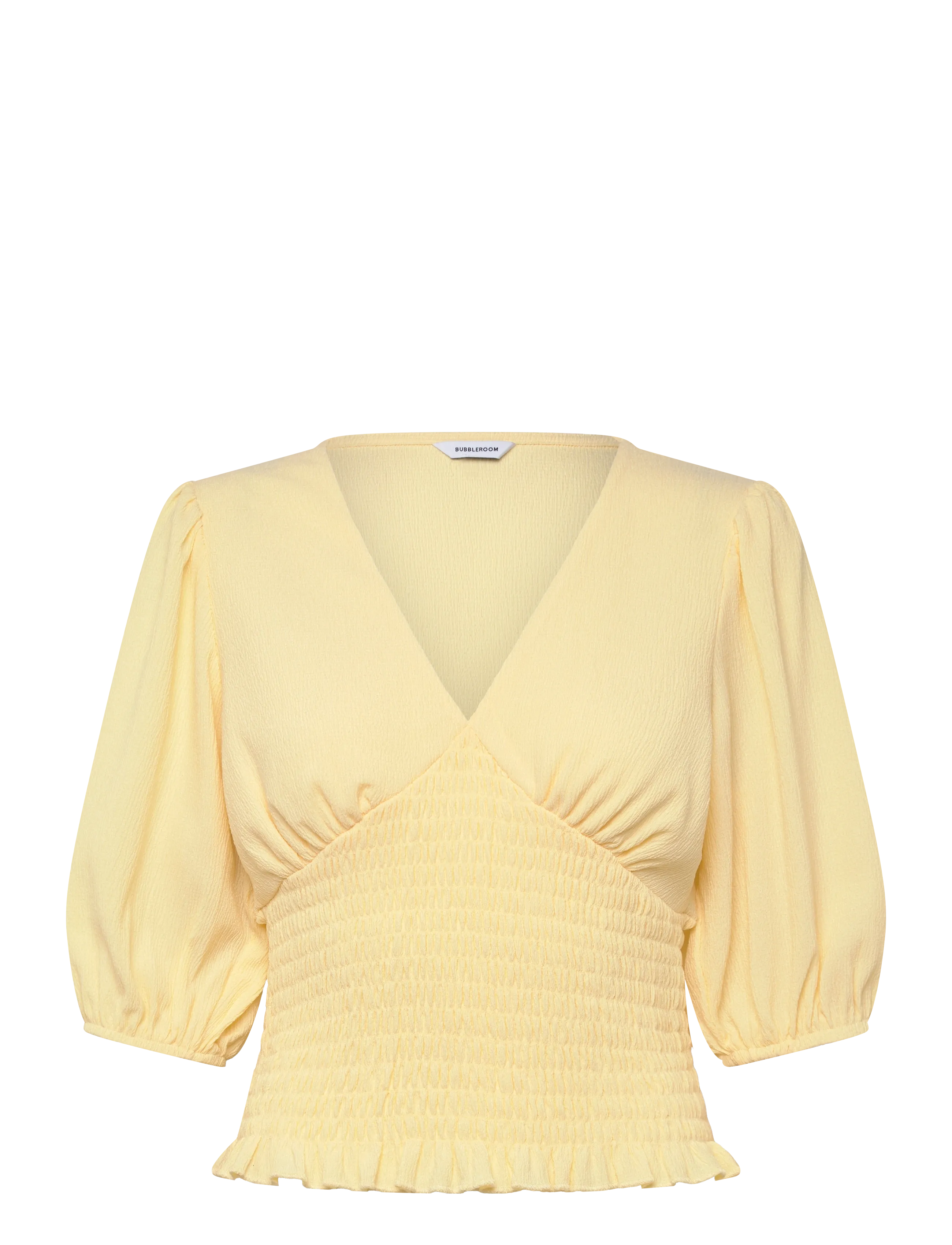 Bubbleroom V-neck Smock Top - Swedish brands - LIGHT YELLOW / yellow