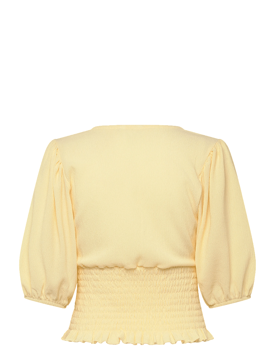 Bubbleroom - V-neck Smock Top - crop tops - light yellow - 2