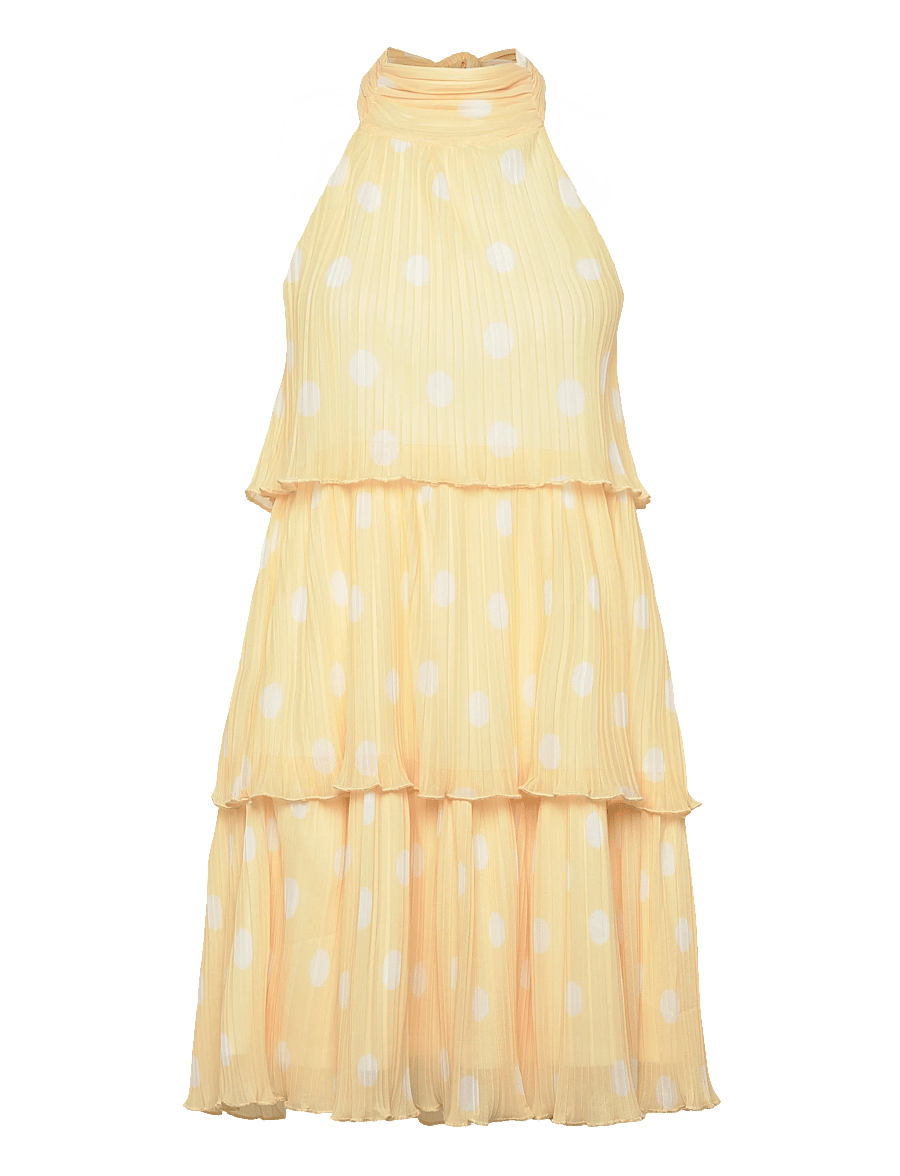 Bubbleroom - Pleated Flounce Mini Dress - korte kjoler - yellow/patterned - 1