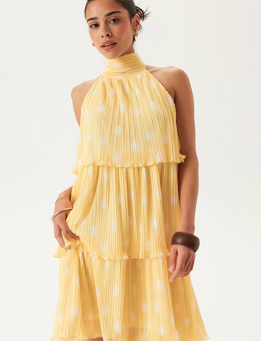 Bubbleroom - Pleated Flounce Mini Dress - korte kjoler - yellow/patterned - 3