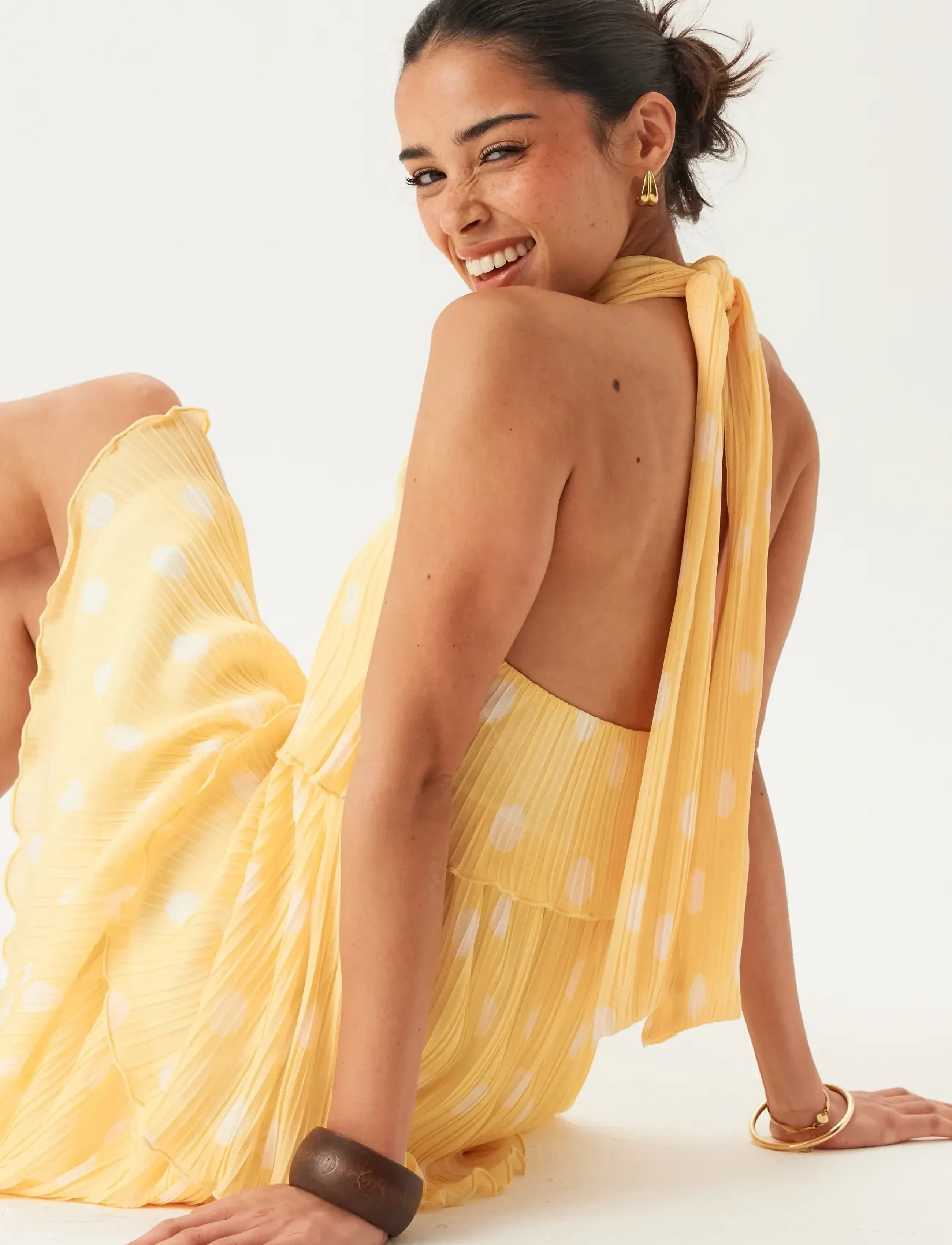 Bubbleroom - Pleated Flounce Mini Dress - short dresses - yellow/patterned - 4