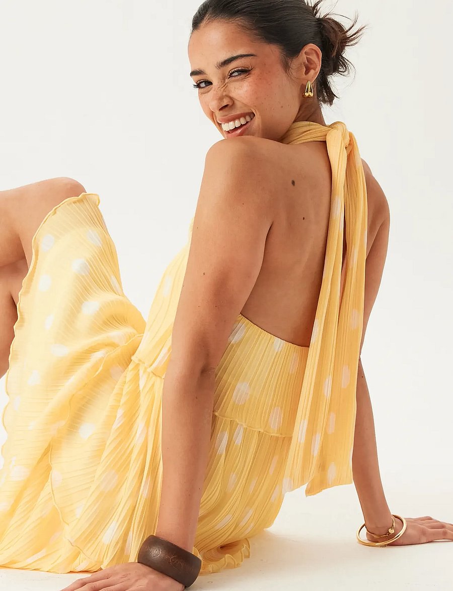 Bubbleroom - Pleated Flounce Mini Dress - korte kjoler - yellow/patterned - 4