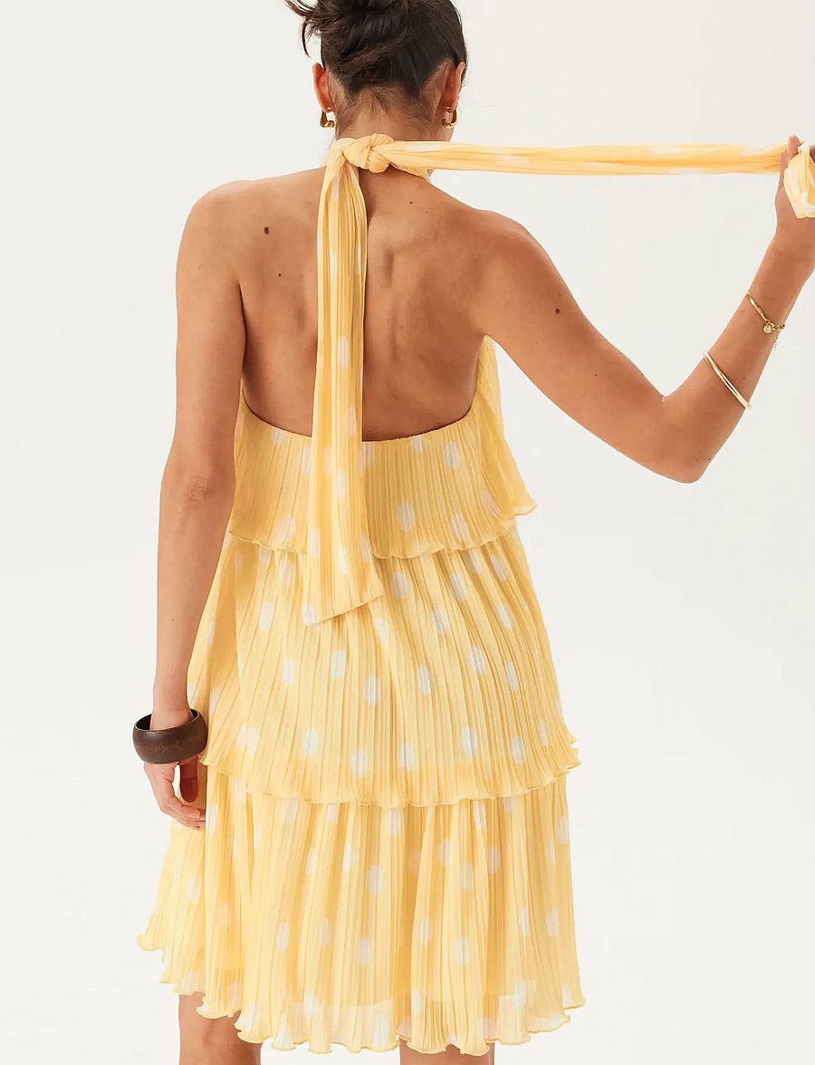 Bubbleroom - Pleated Flounce Mini Dress - korte kjoler - yellow/patterned - 5