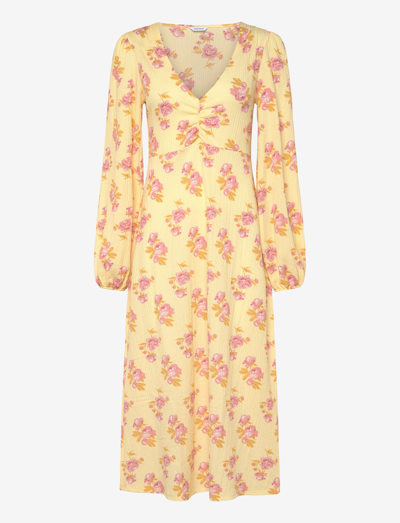 Bubbleroom - Structured Midi Dress - midikleidid - yellow/floral - 1