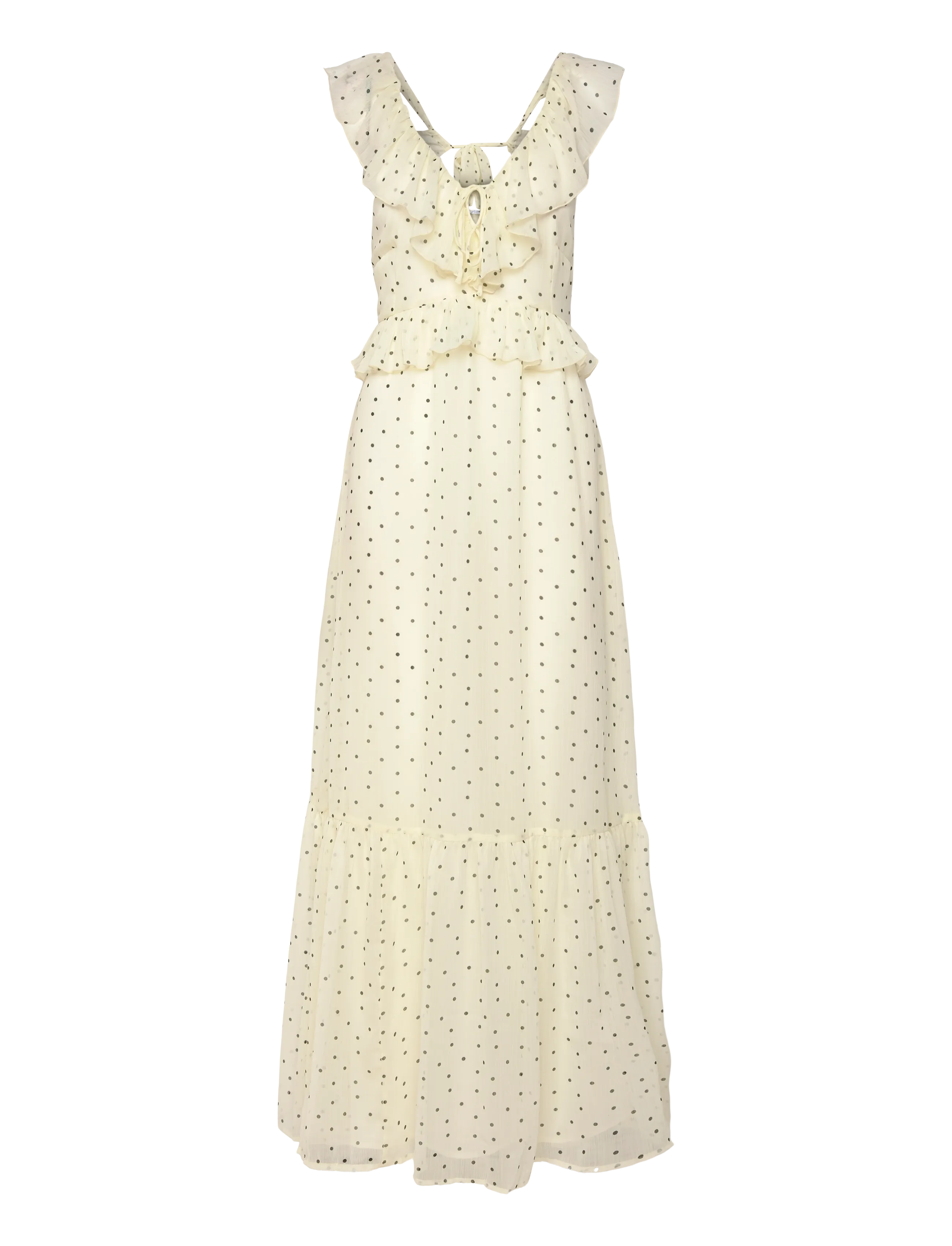 BUBBLEROOM Frill Tie Back Chiffon Maxi Kleid Cream - M - Damen