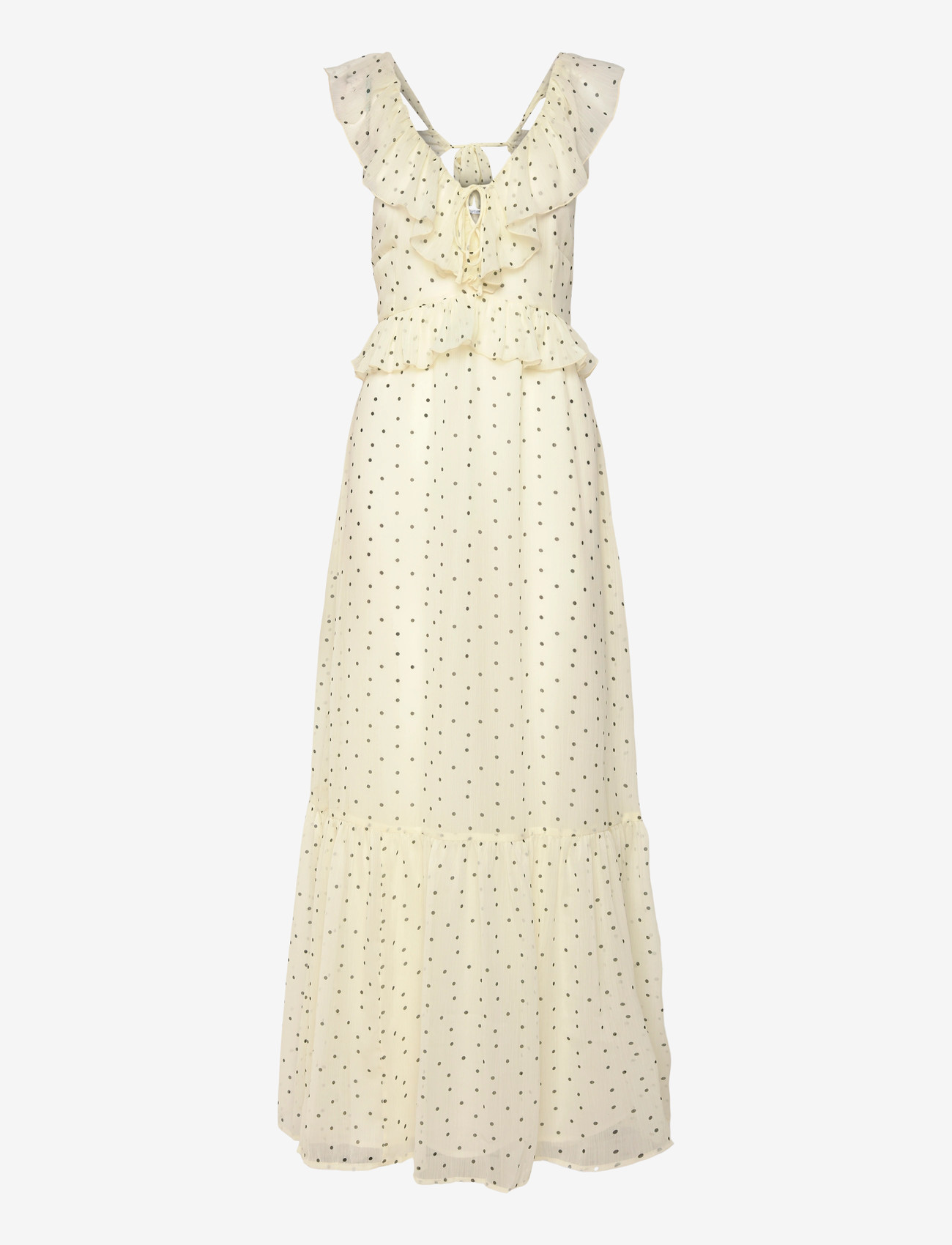 Bubbleroom - Frill Tie Back Chiffon Maxi Dress - maxi kjoler - light yellow/patterned - 1