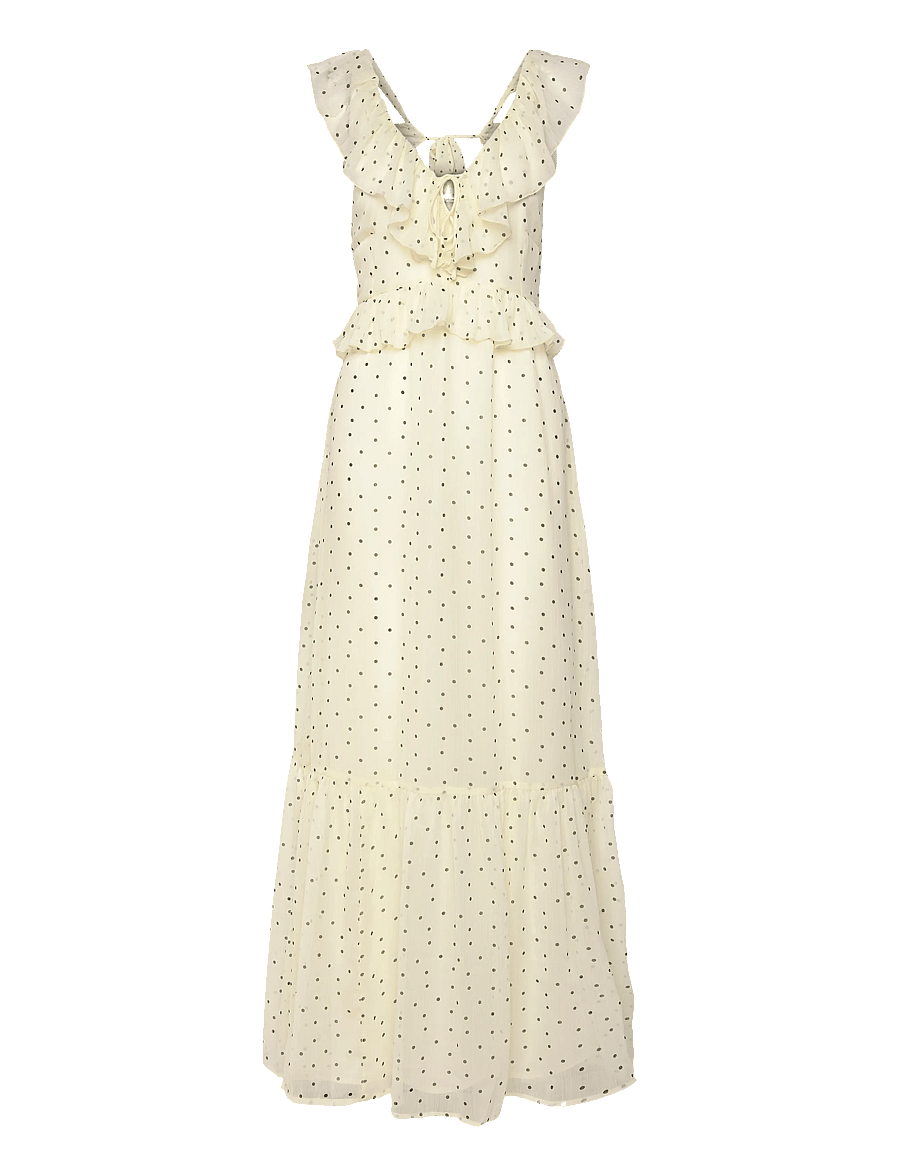 Bubbleroom - Frill Tie Back Chiffon Maxi Dress - maxikleider - light yellow/patterned - 1
