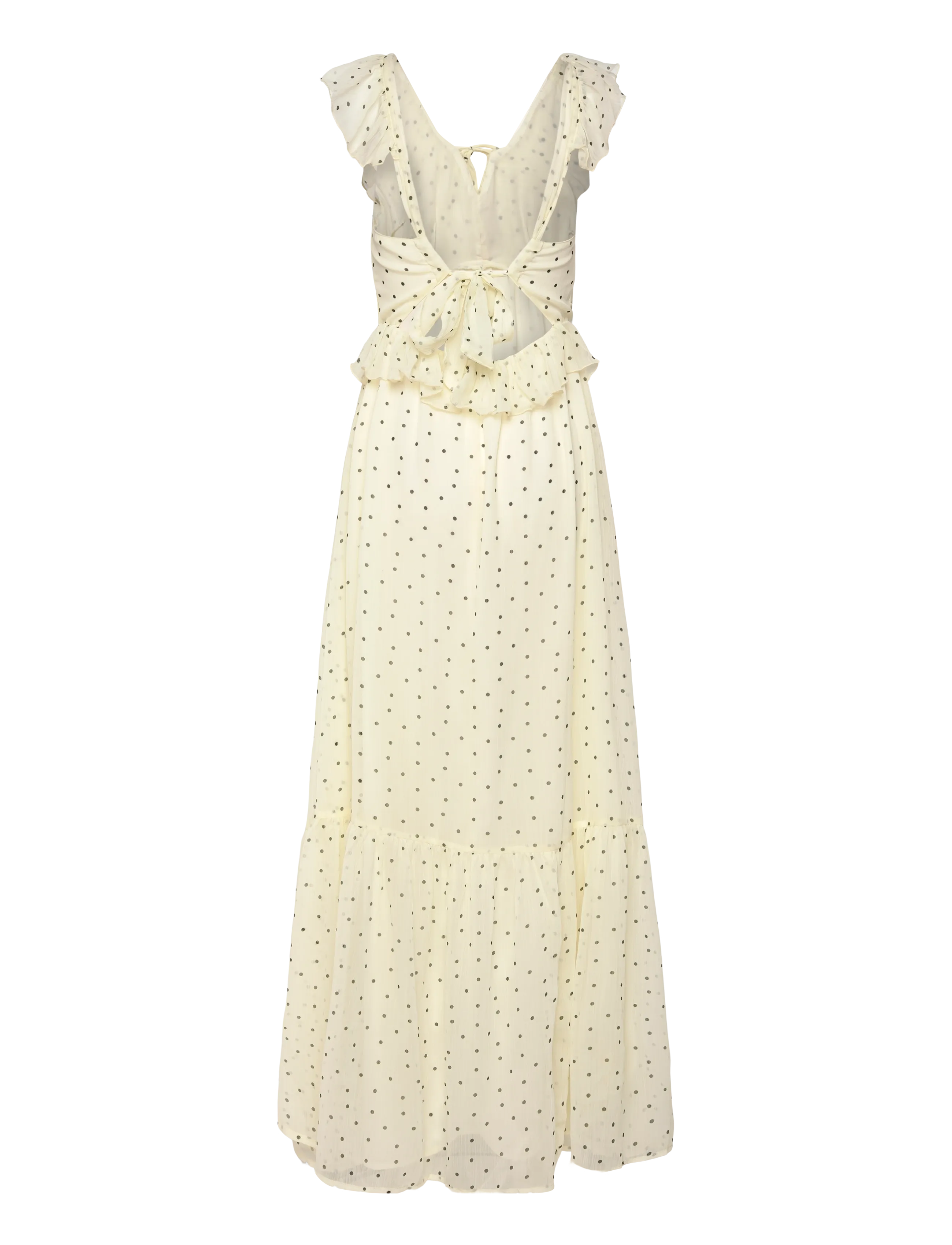 Bubbleroom - Frill Tie Back Chiffon Maxi Dress - maxikleider - light yellow/patterned - 2