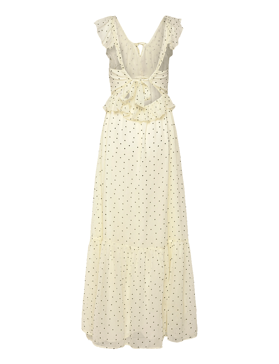 Bubbleroom - Frill Tie Back Chiffon Maxi Dress - maxikleider - light yellow/patterned - 2