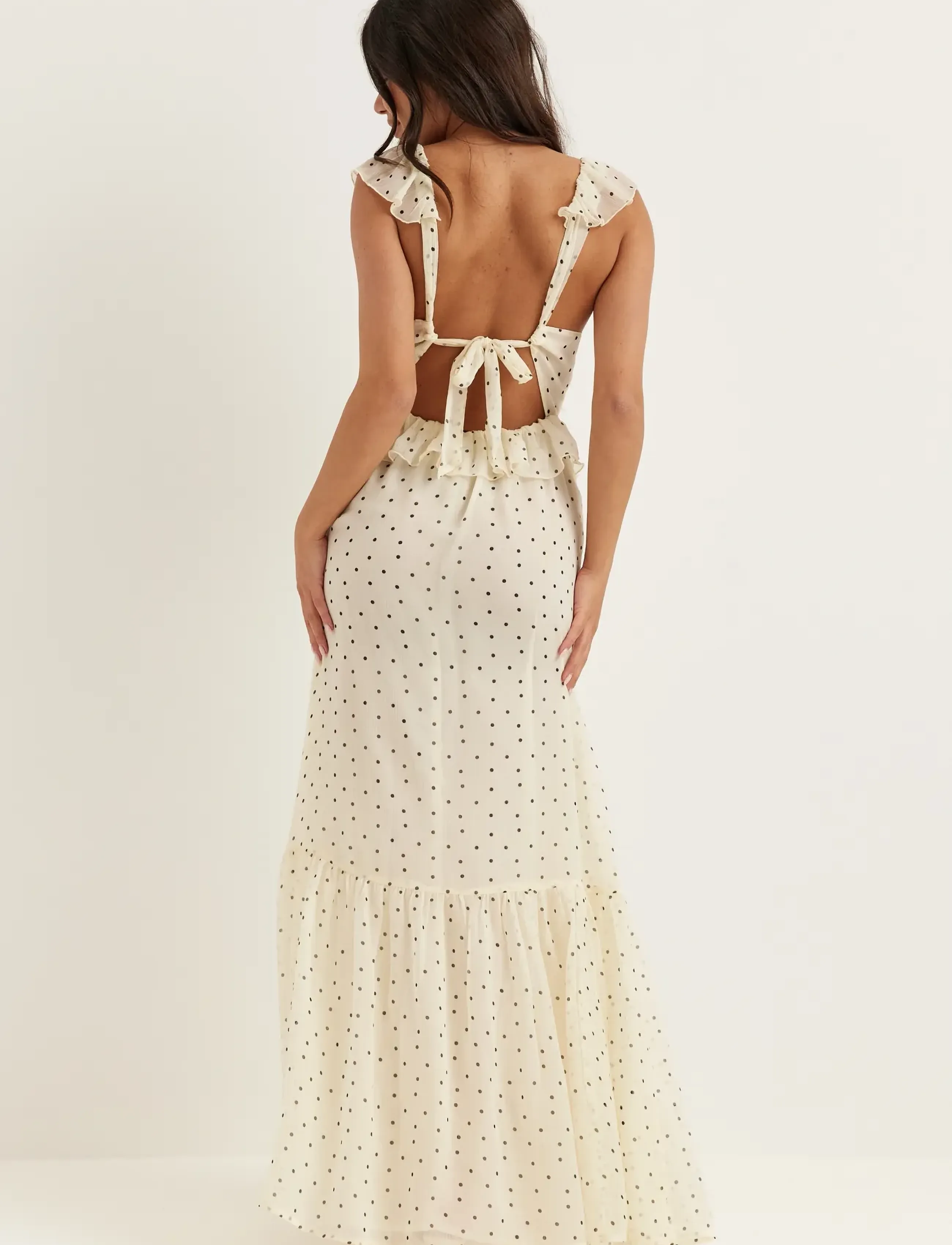 Bubbleroom - Frill Tie Back Chiffon Maxi Dress - maxikleider - light yellow/patterned - 3