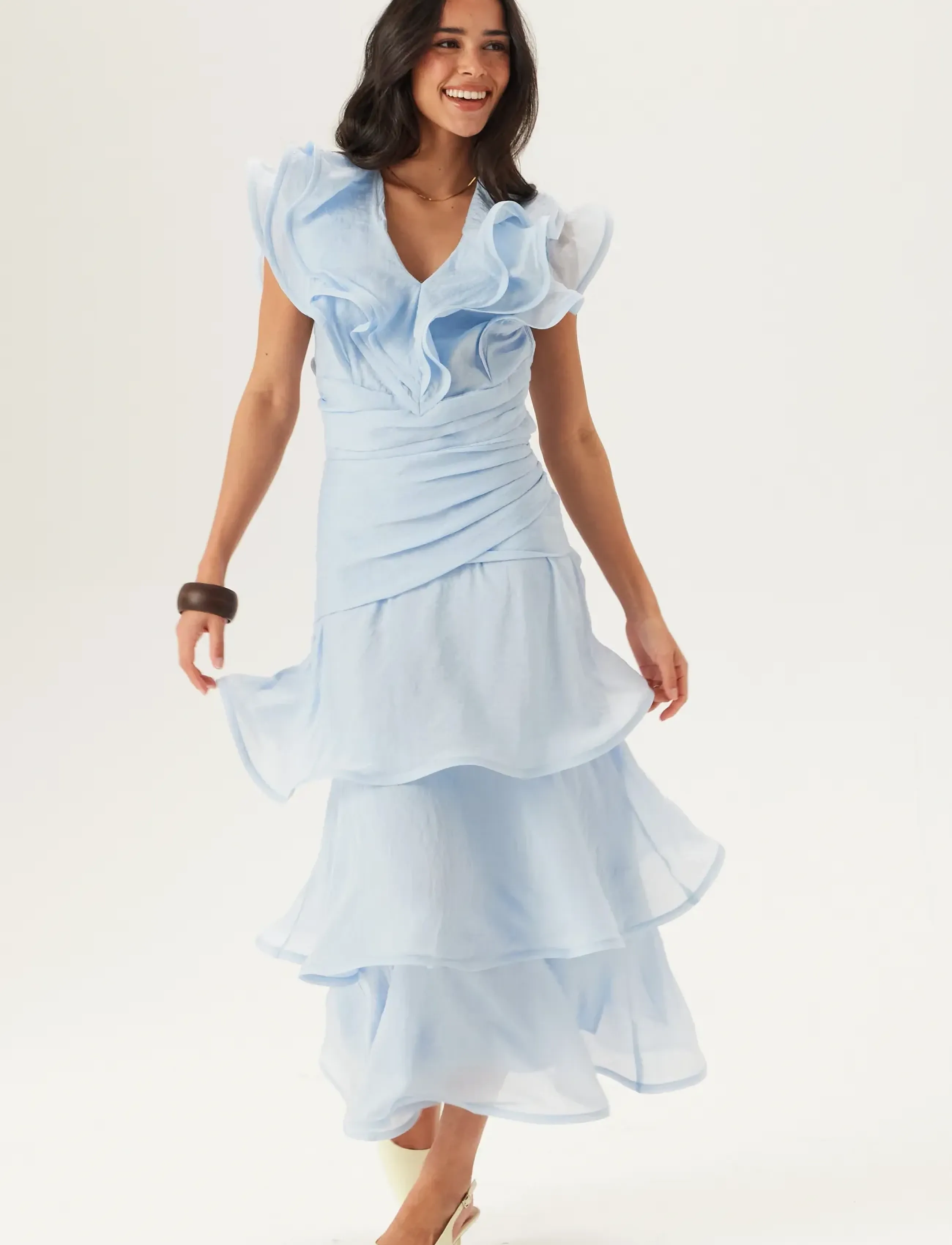 Bubbleroom Flounce Sheer Ankle Skirt, 38, Röcke, Blau - Maxi Frauen
