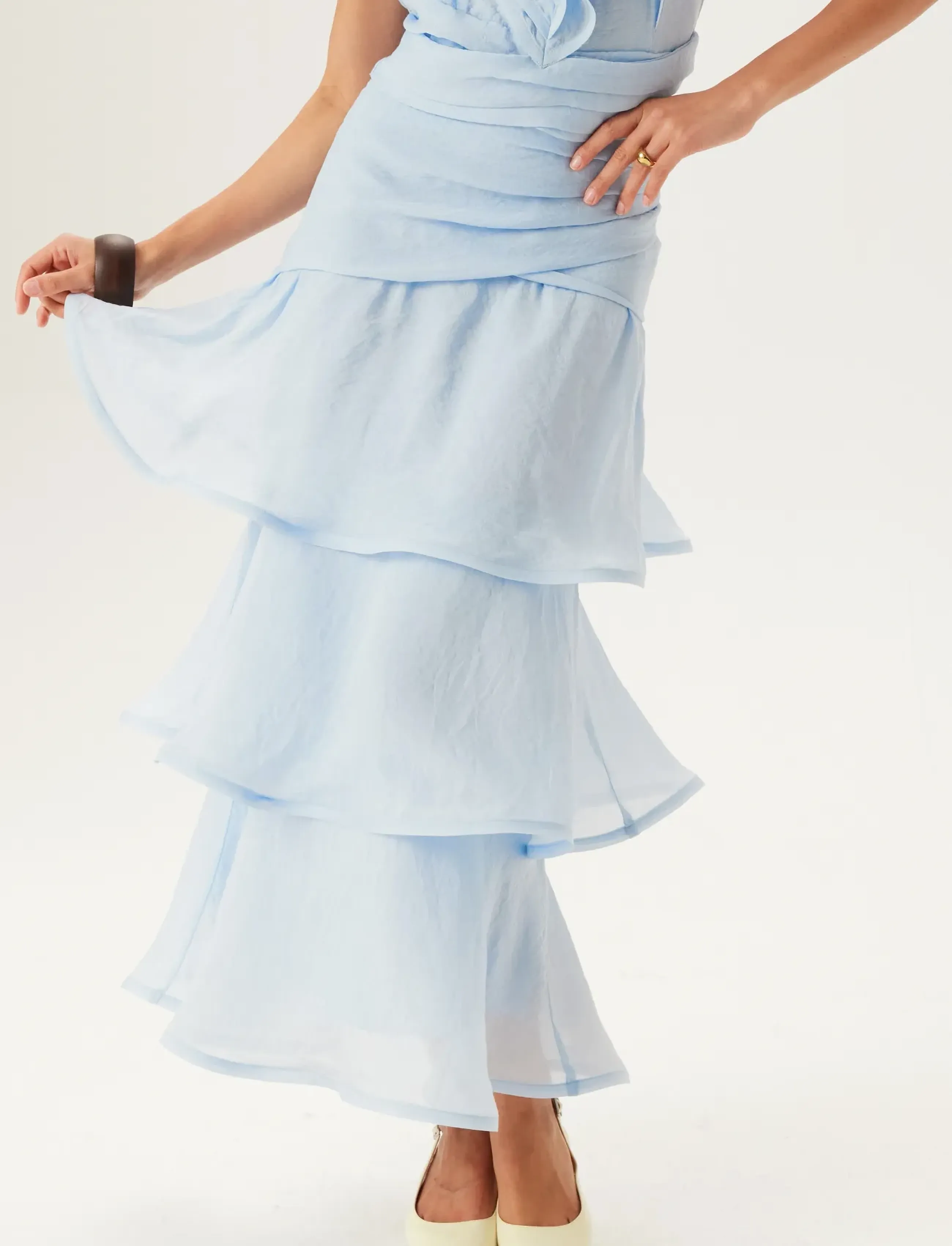 Bubbleroom - Flounce Sheer Ankle Skirt - maxi skirts - light blue - 3