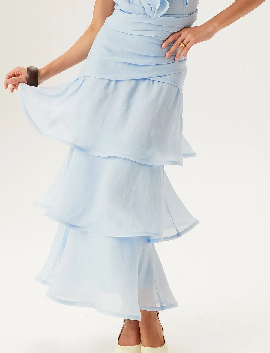 Bubbleroom - Flounce Sheer Ankle Skirt - maxi nederdele - light blue - 3