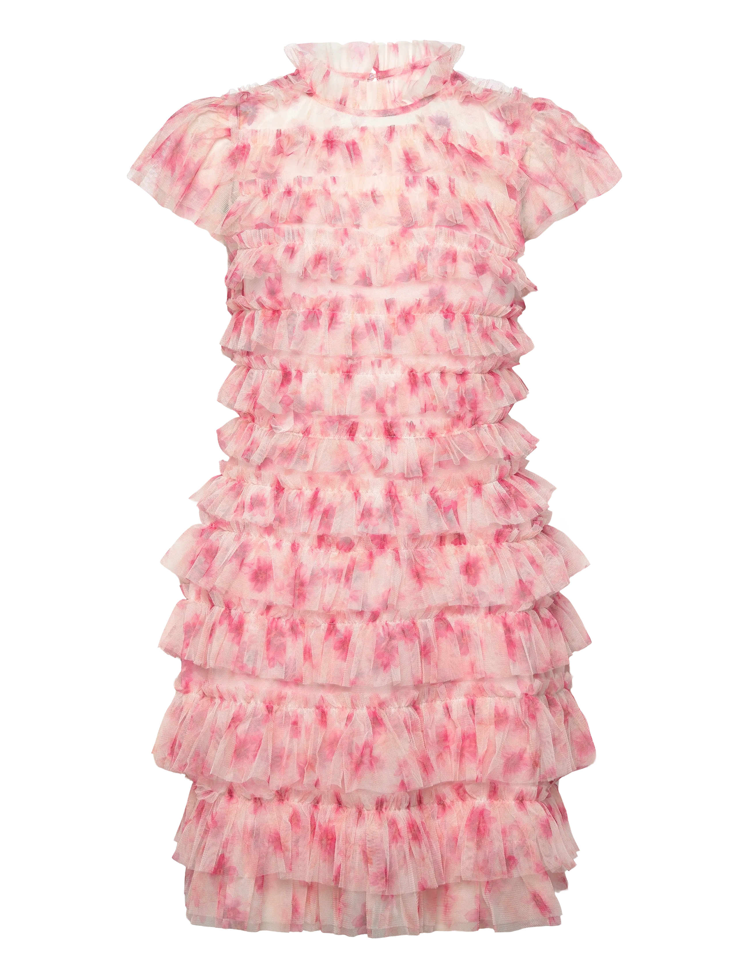 Bubbleroom - High Neck Tulle Frill Dress - korte kjoler - pink/floral - 1