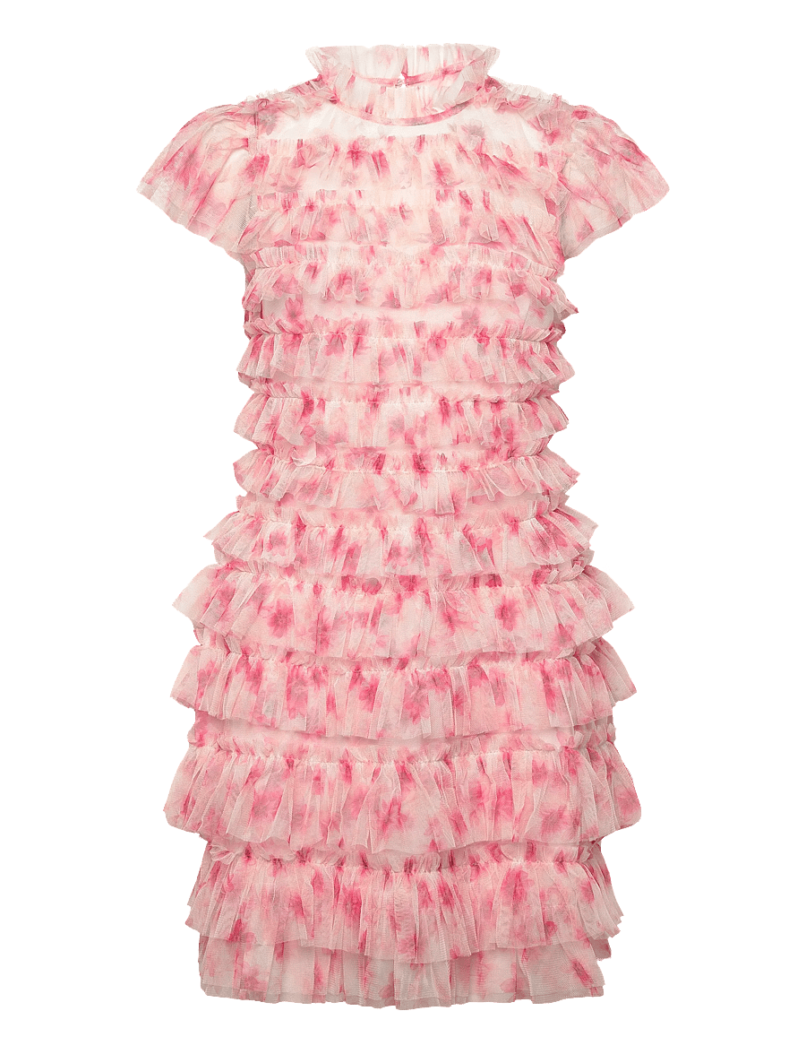 Bubbleroom - High Neck Tulle Frill Dress - korte kjoler - pink/floral - 1