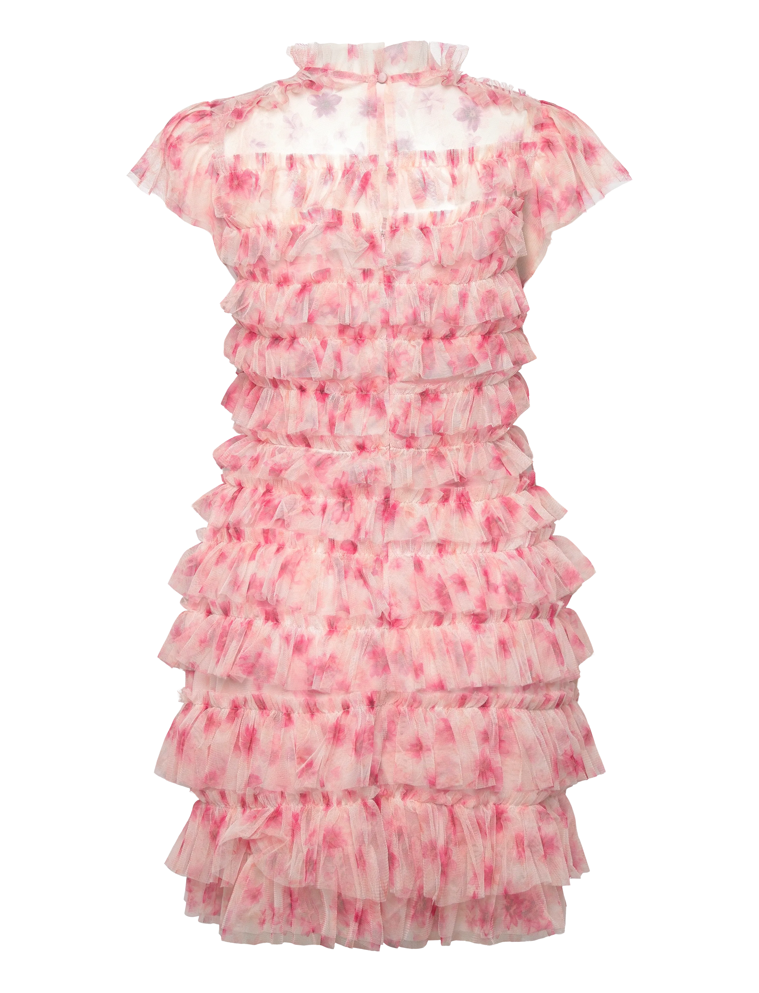 Bubbleroom - High Neck Tulle Frill Dress - korte kjoler - pink/floral - 2