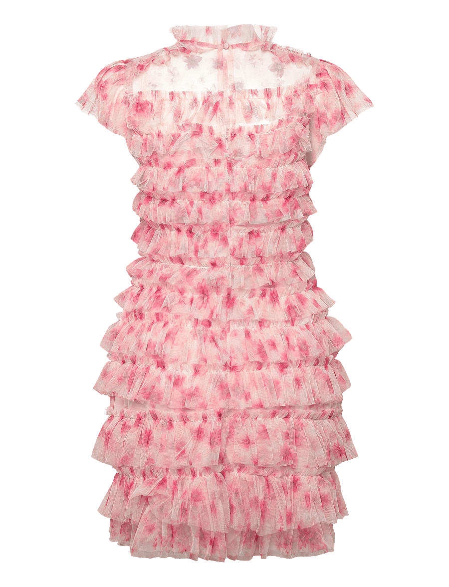 Bubbleroom - High Neck Tulle Frill Dress - korte kjoler - pink/floral - 2