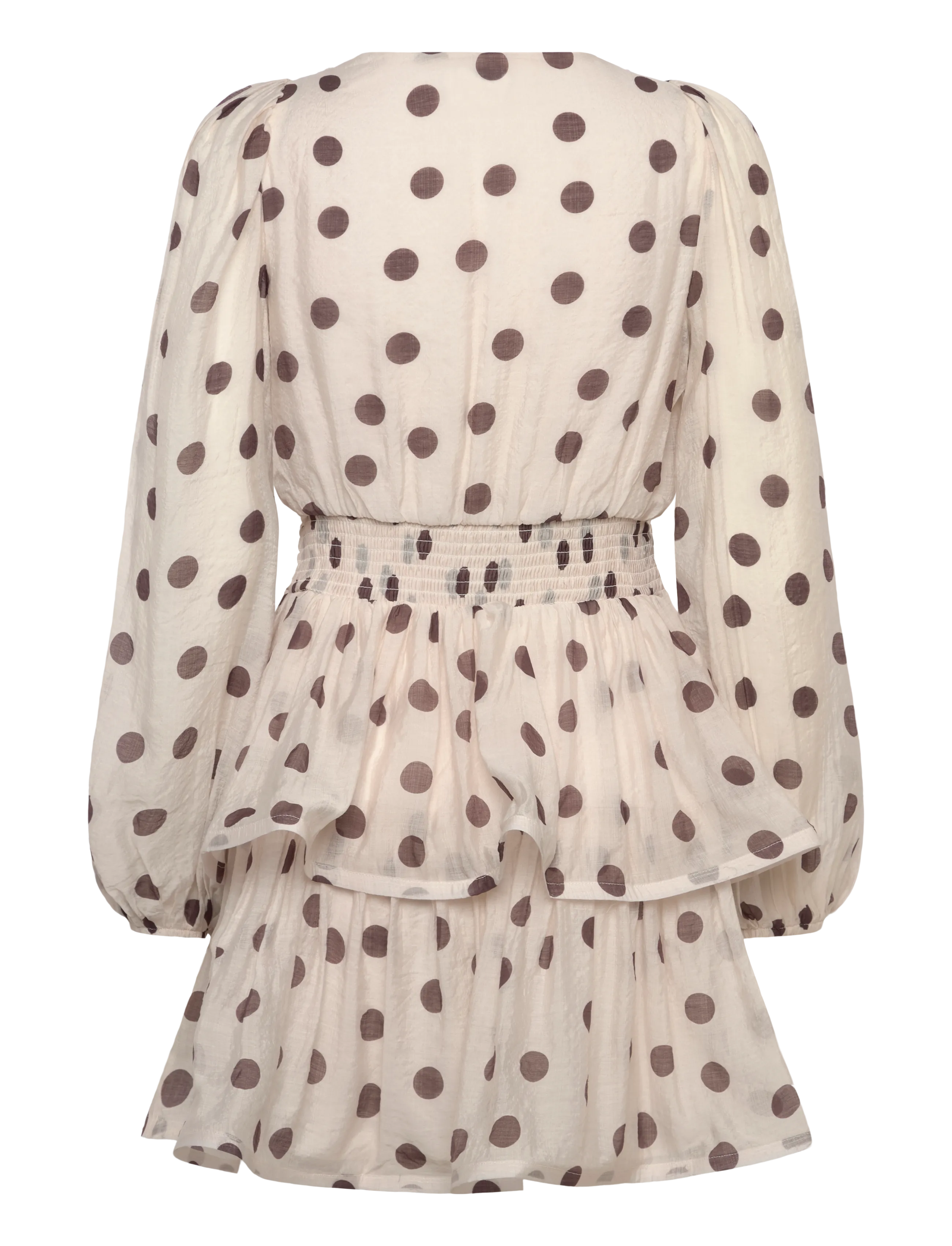 Bubbleroom - Balloon Sleeve Short Flounce Dress - korta klänningar - cream/brown - 2