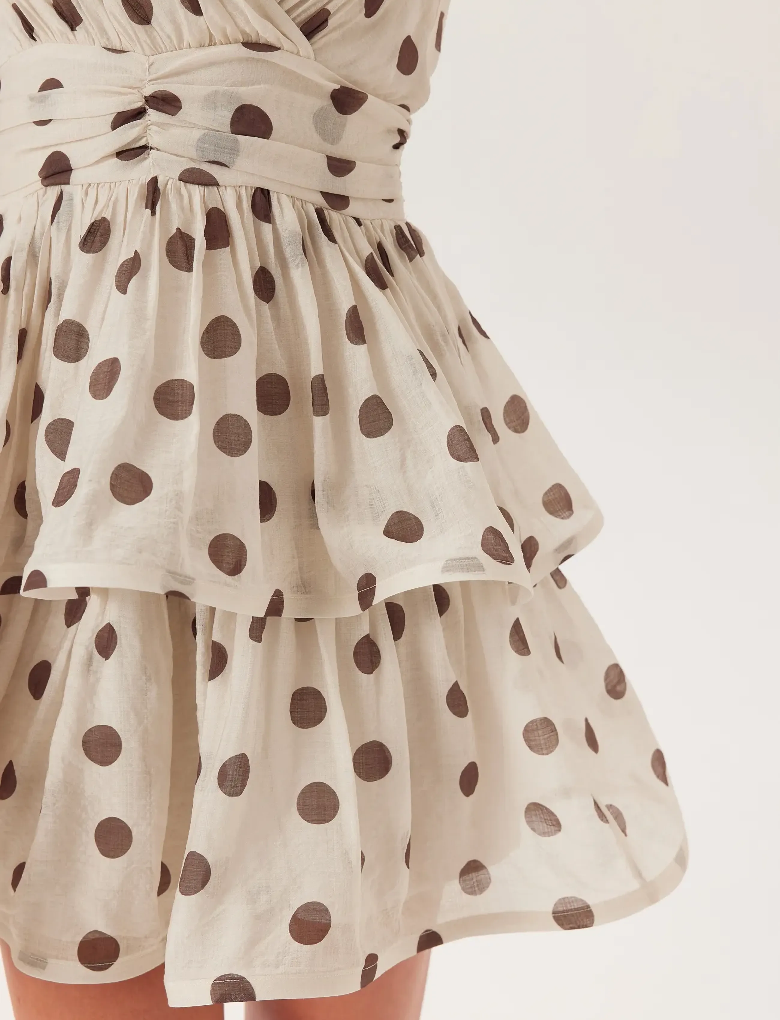Bubbleroom - Balloon Sleeve Short Flounce Dress - korta klänningar - cream/brown - 3