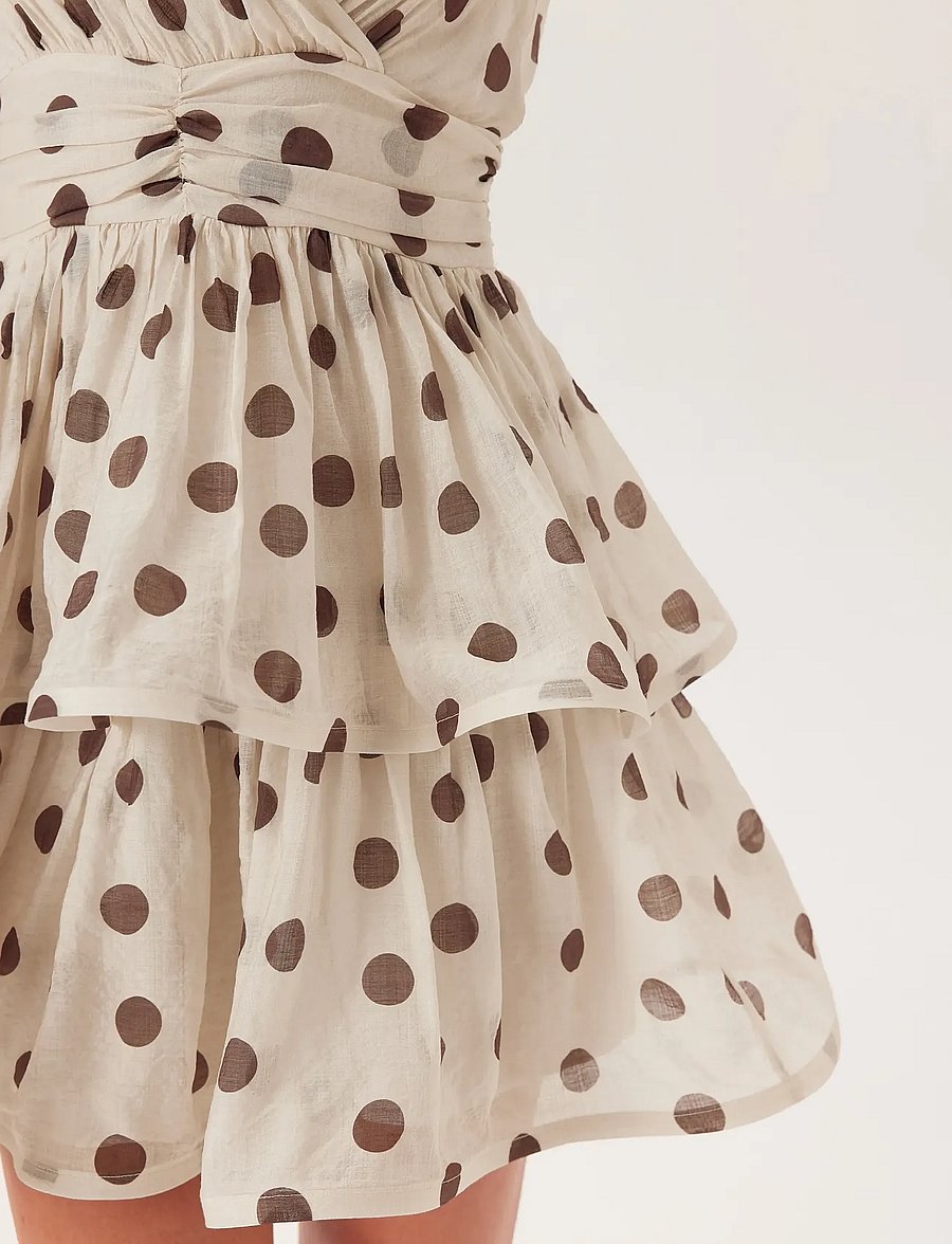 Bubbleroom - Balloon Sleeve Short Flounce Dress - korta klänningar - cream/brown - 3