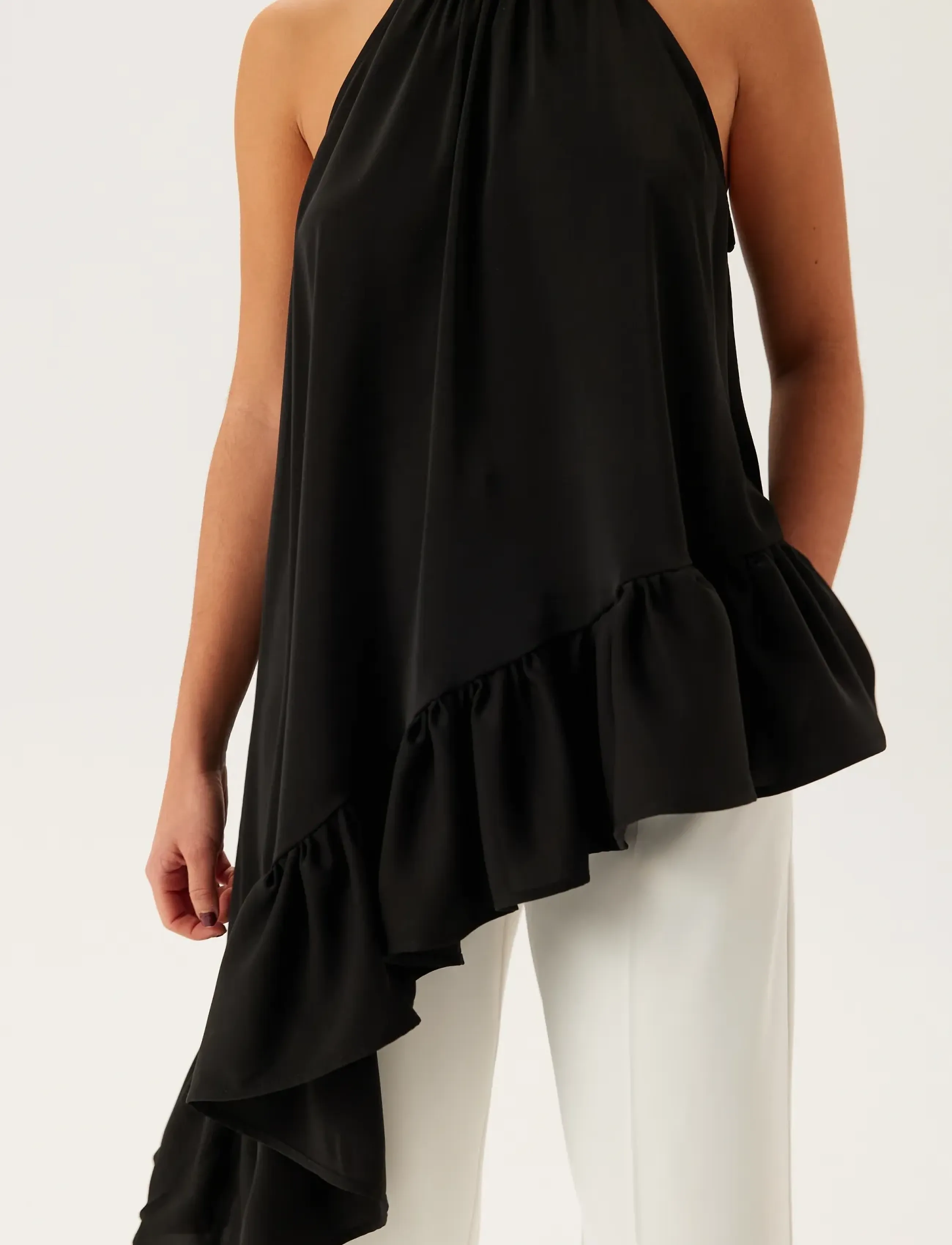 Bubbleroom - Asymmetric Halter Neck Blouse - blūzes bez piedurknēm - black - 4