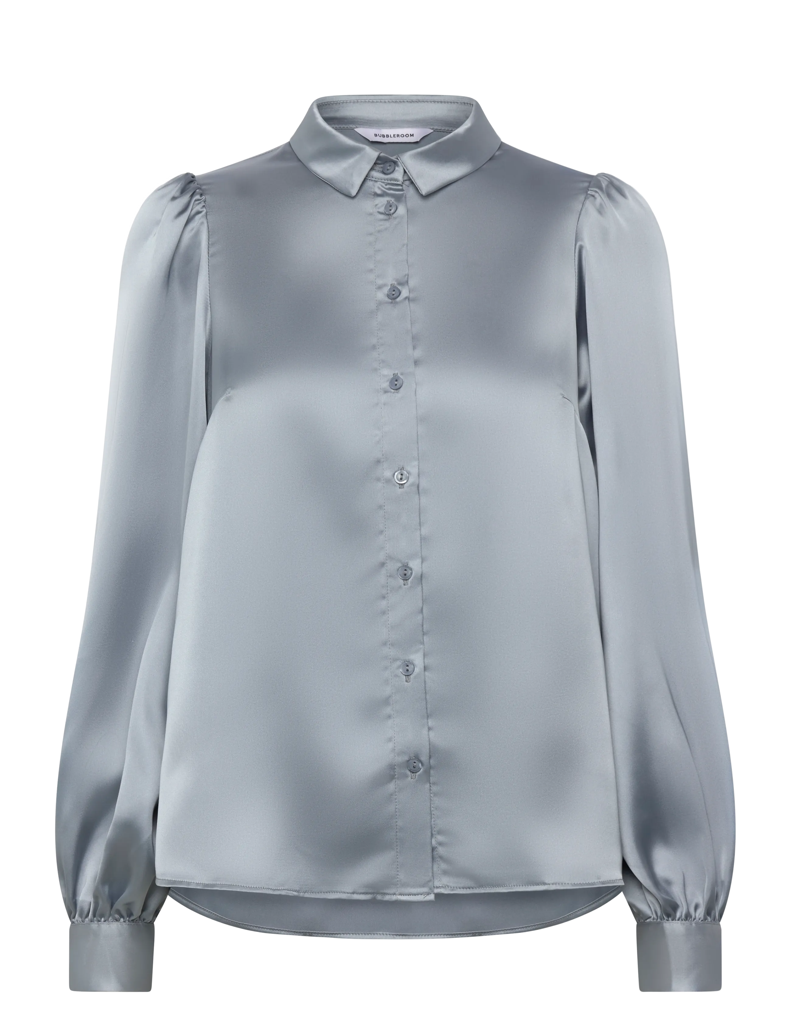 Bubbleroom Puff Sleeve Satin Shirt NÄRMARKNAD - Bluser & Skjorter - DUSTY BLUE / blue