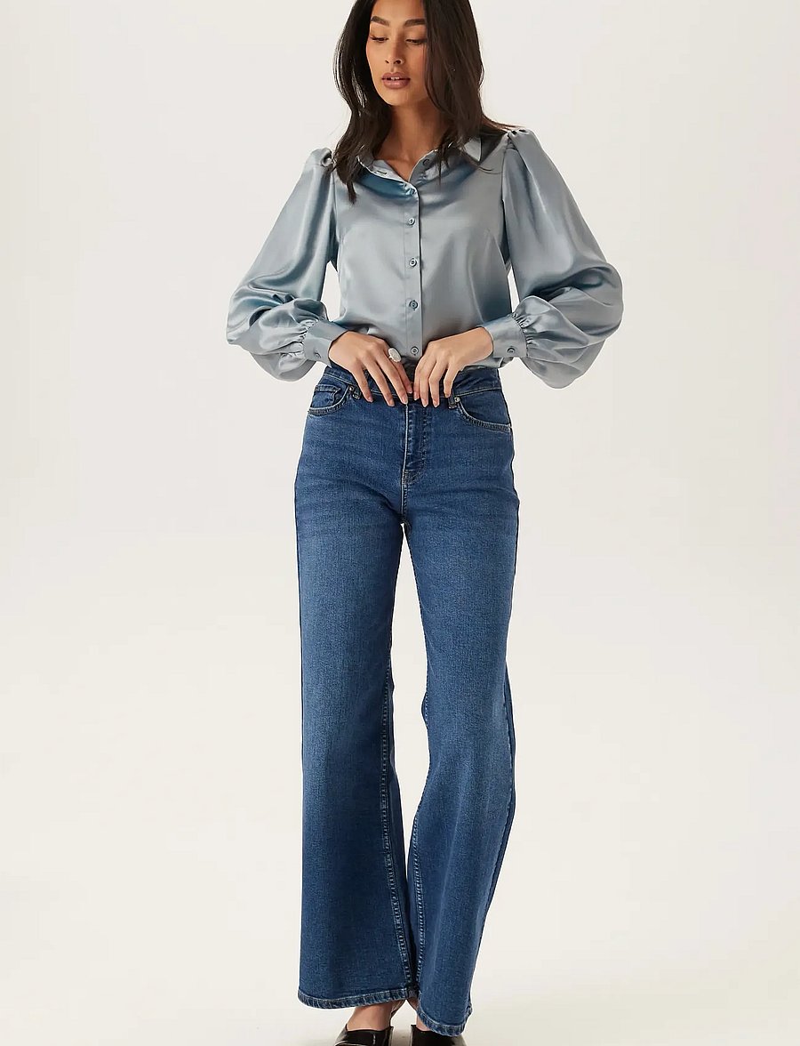 Bubbleroom - Puff Sleeve Satin Shirt NÄRMARKNAD - overhemden met lange mouwen - dusty blue - 0