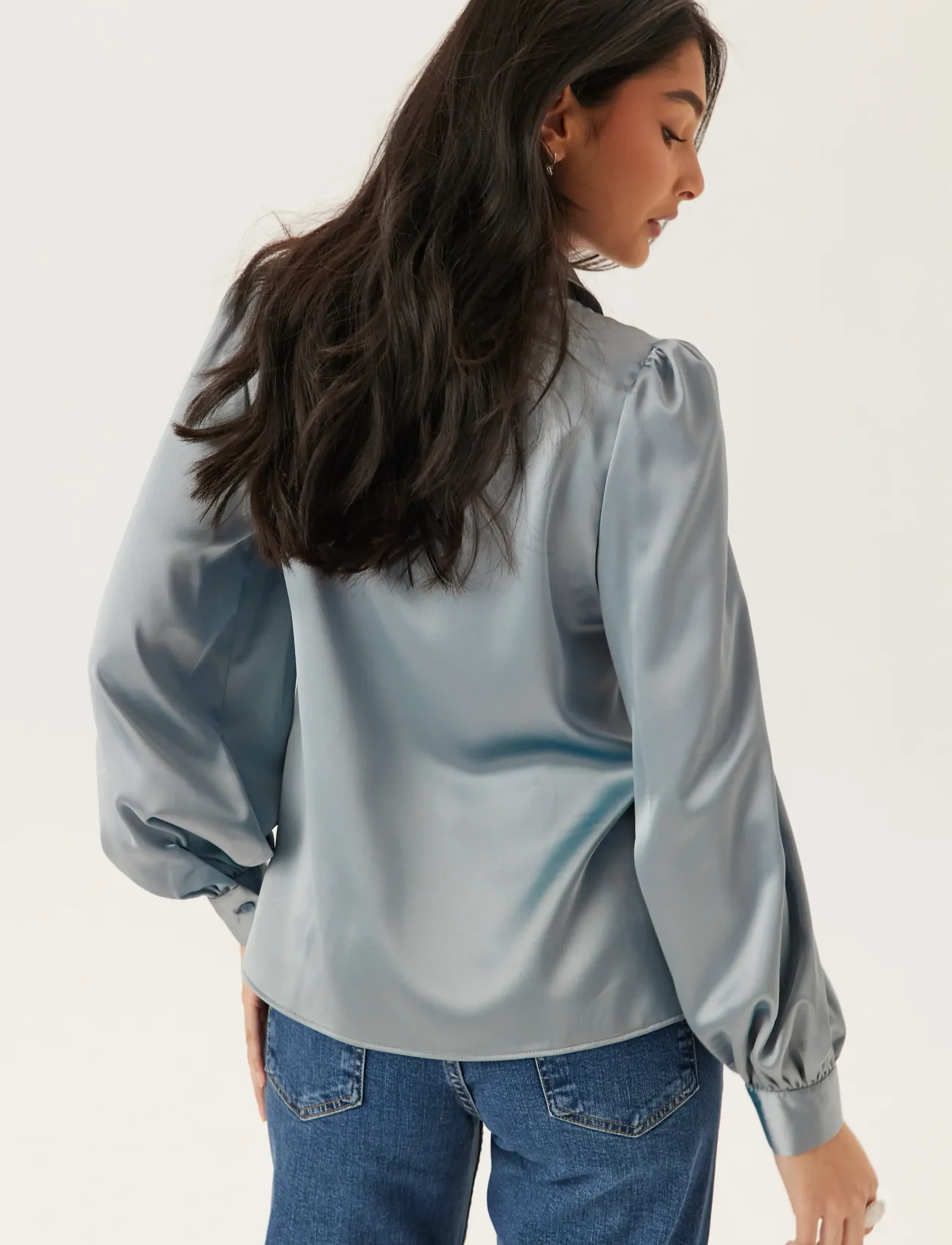 Bubbleroom - Puff Sleeve Satin Shirt NÄRMARKNAD - overhemden met lange mouwen - dusty blue - 4