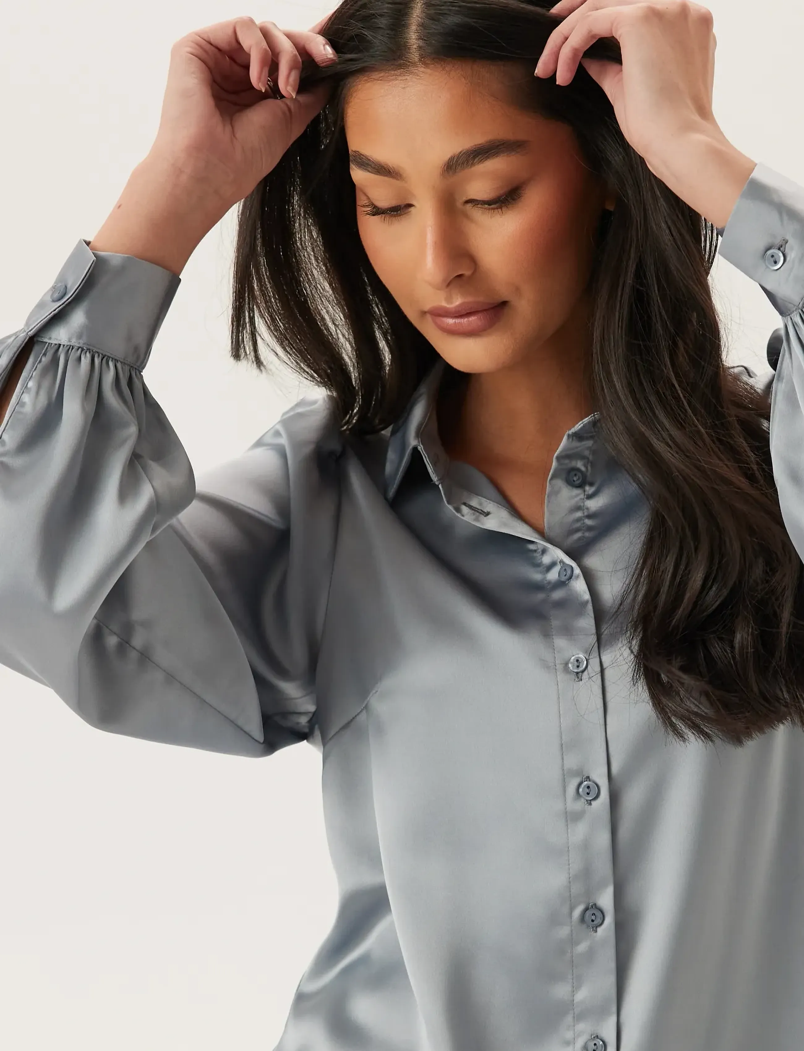 Bubbleroom - Puff Sleeve Satin Shirt NÄRMARKNAD - overhemden met lange mouwen - dusty blue - 5