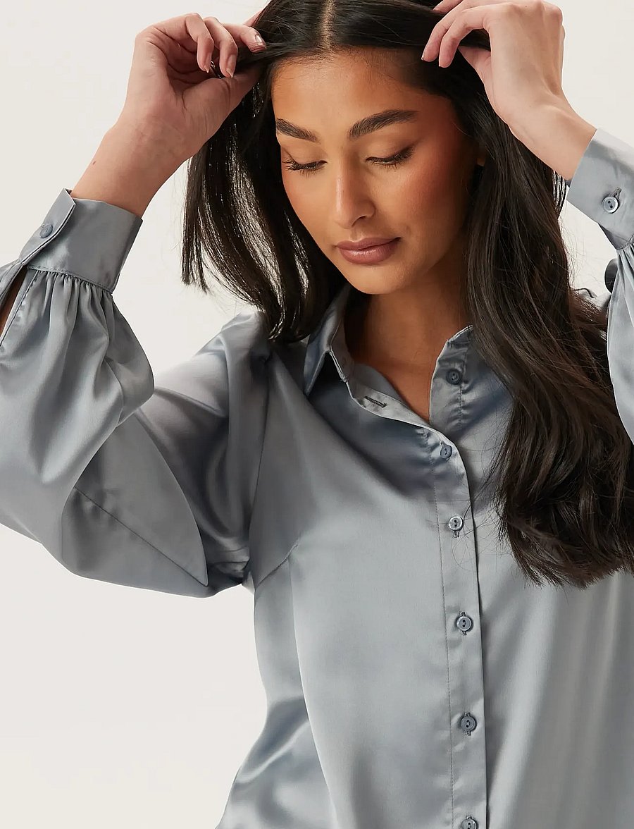 Bubbleroom - Puff Sleeve Satin Shirt NÄRMARKNAD - overhemden met lange mouwen - dusty blue - 5