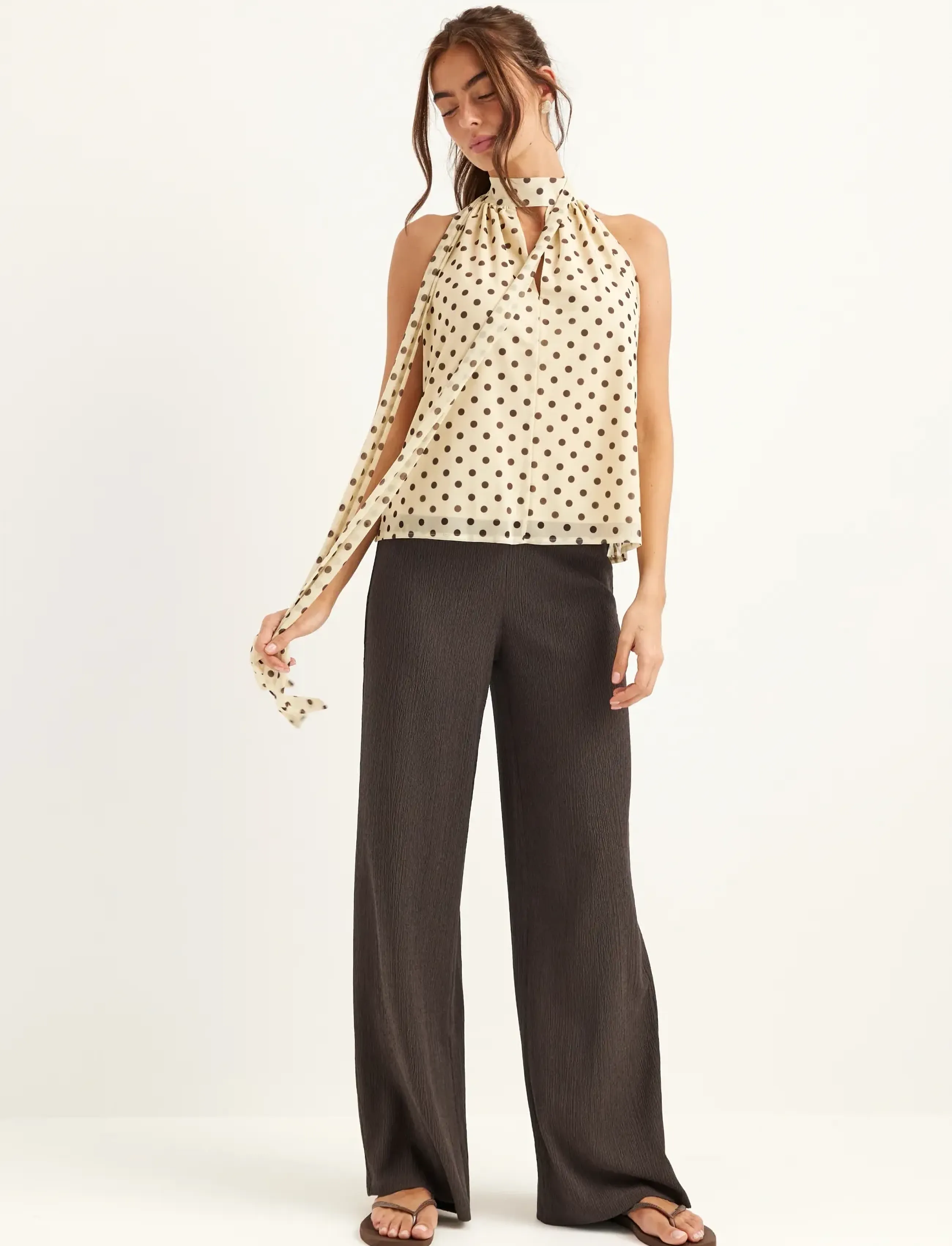 Bubbleroom Structure Wide Trousers, Kvinder, Vide Bukser, Brun, Str: M