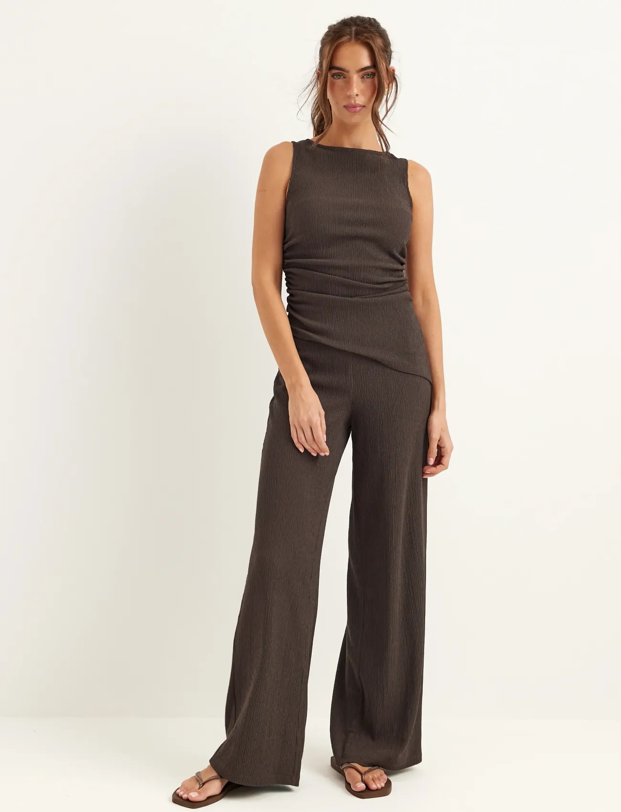 Bubbleroom - Structure Wide Trousers - laia säärega püksid - brown - 5