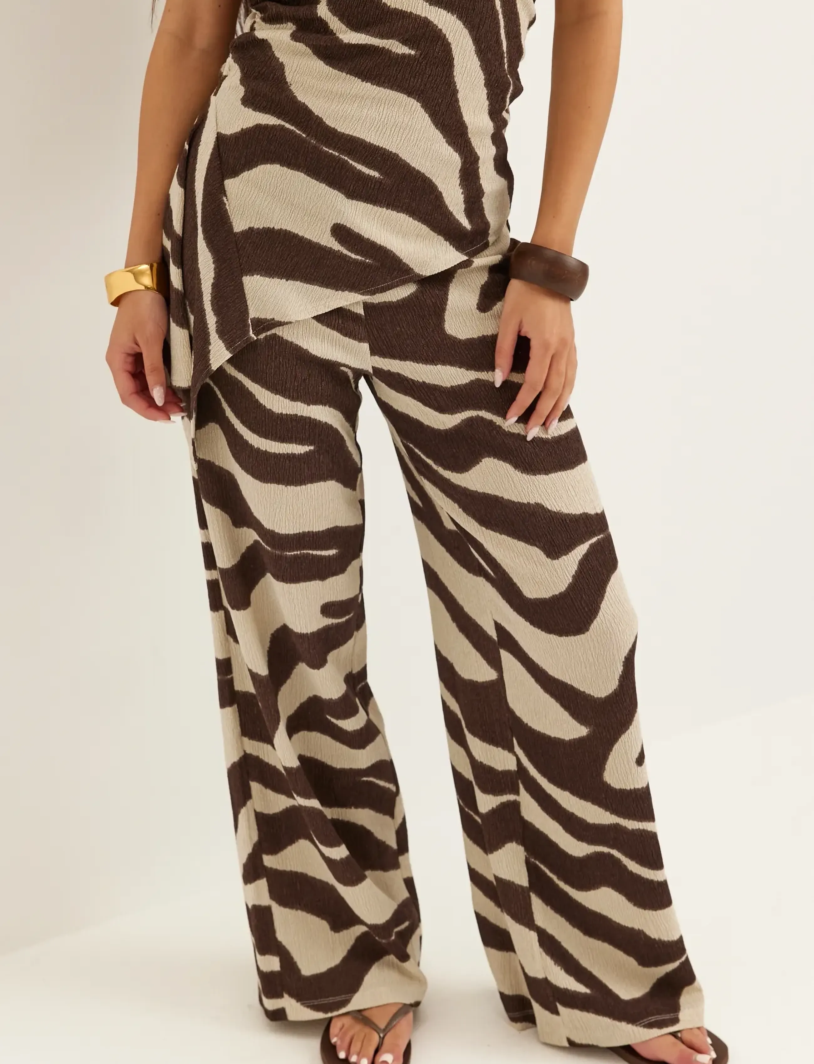 Bubbleroom Structure Wide Trousers, Kvinder, Vide Bukser, Brun, Str: XS