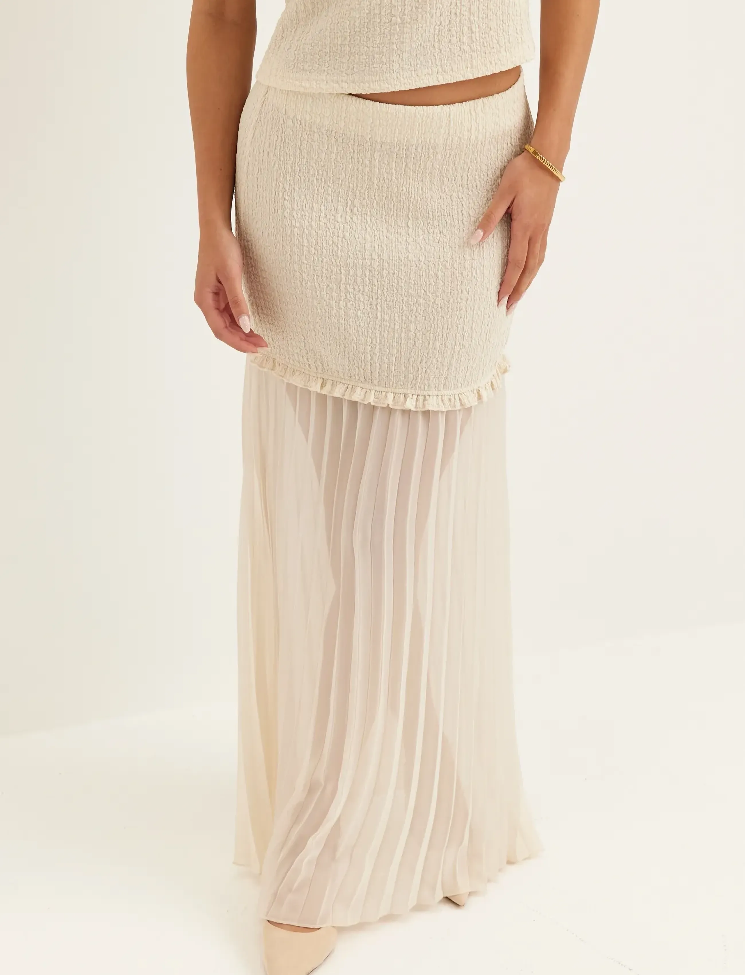 Bubbleroom Strucure Combined Maxi Skirt, XL, Cream, Nederdele > Maxi Nederdele, Dame