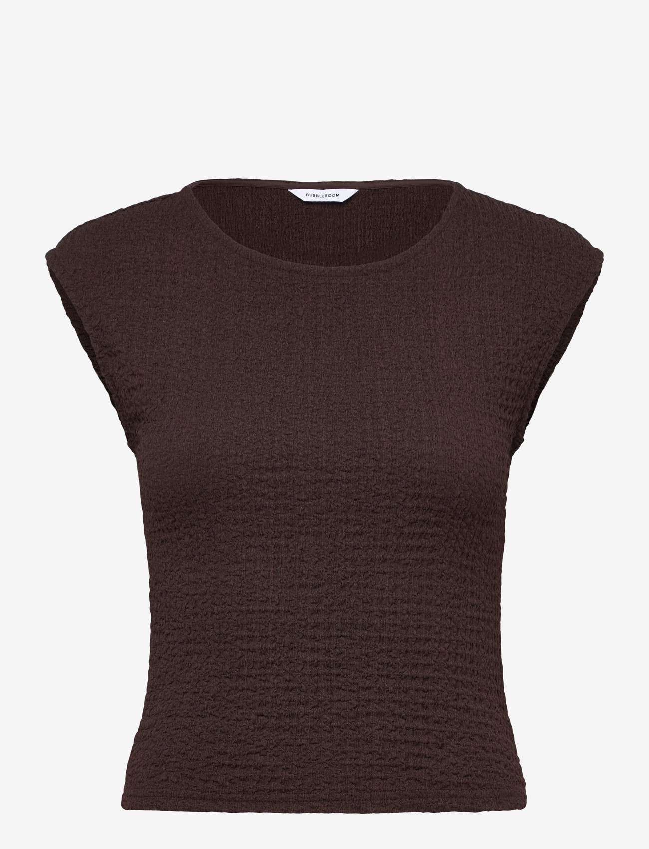 Bubbleroom - Structure Cap Sleeve Top - t-shirts - brown - 1
