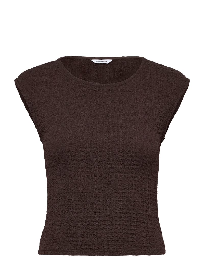 Bubbleroom - Structure Cap Sleeve Top - t-shirts - brown - 1