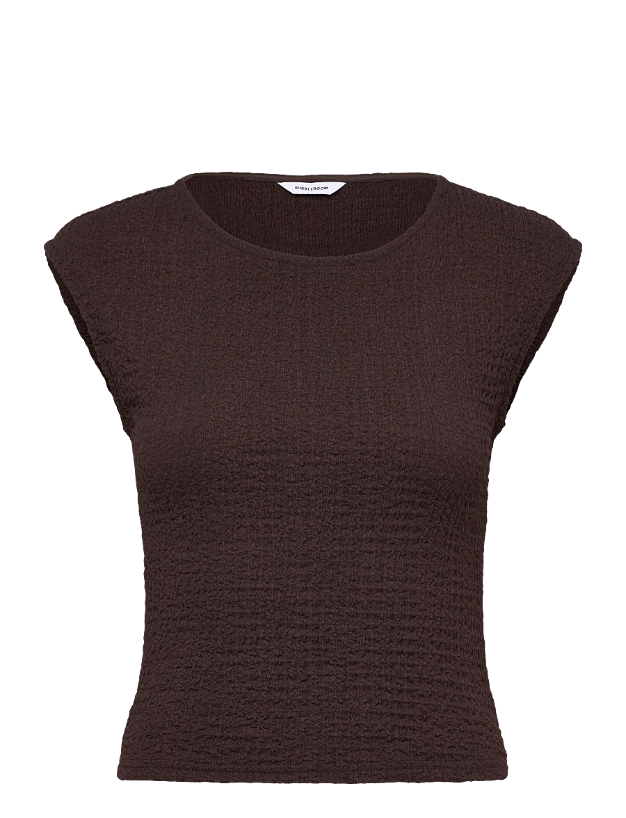 Bubbleroom - Structure Cap Sleeve Top - t-särgid - brown - 1