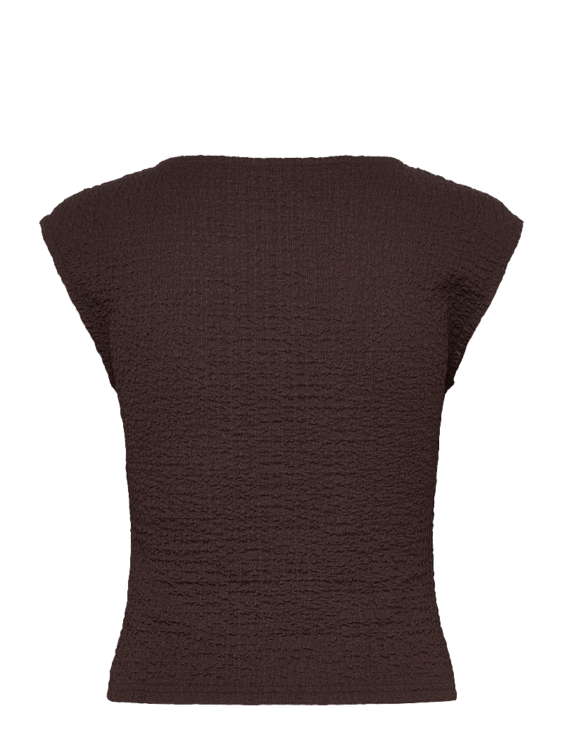 Bubbleroom - Structure Cap Sleeve Top - t-shirts - brown - 2