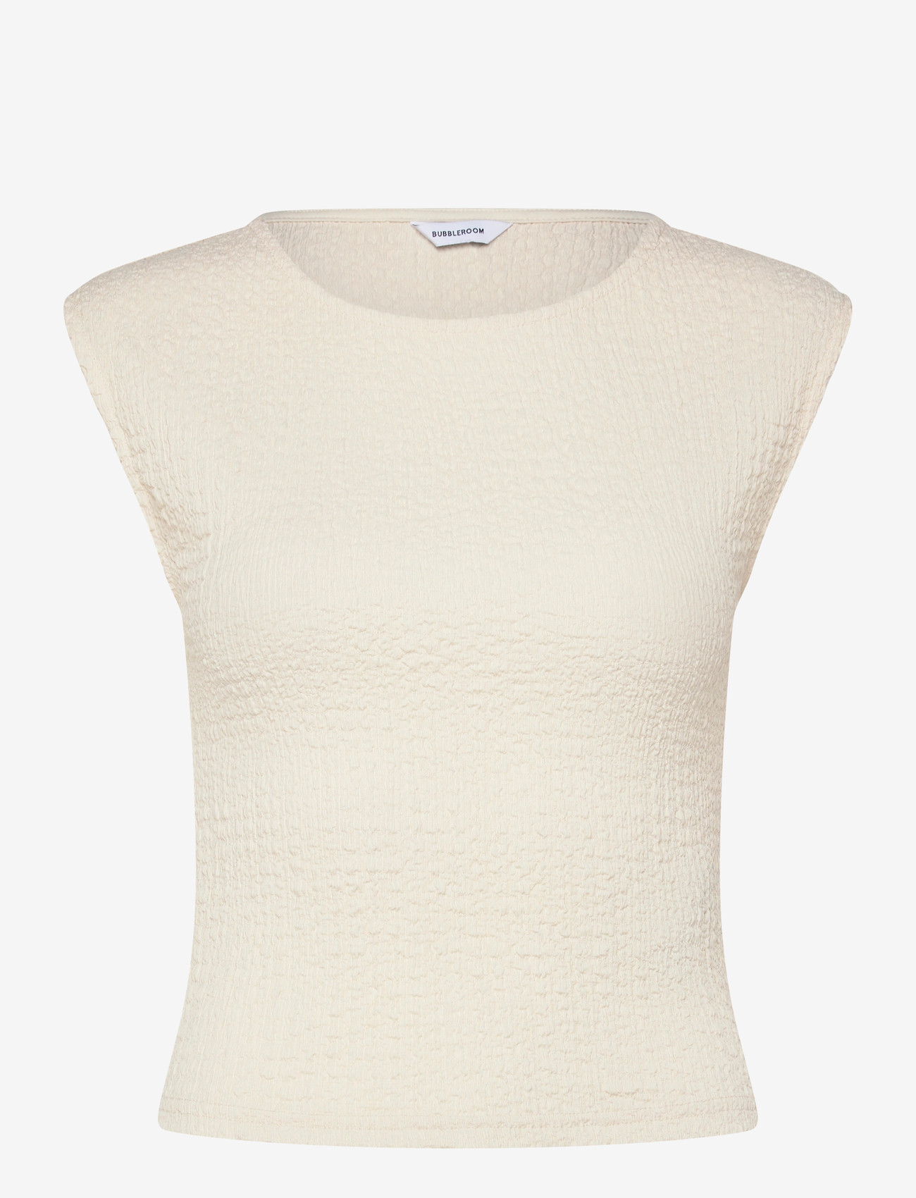 Bubbleroom - Structure Cap Sleeve Top - t-shirts - cream - 1